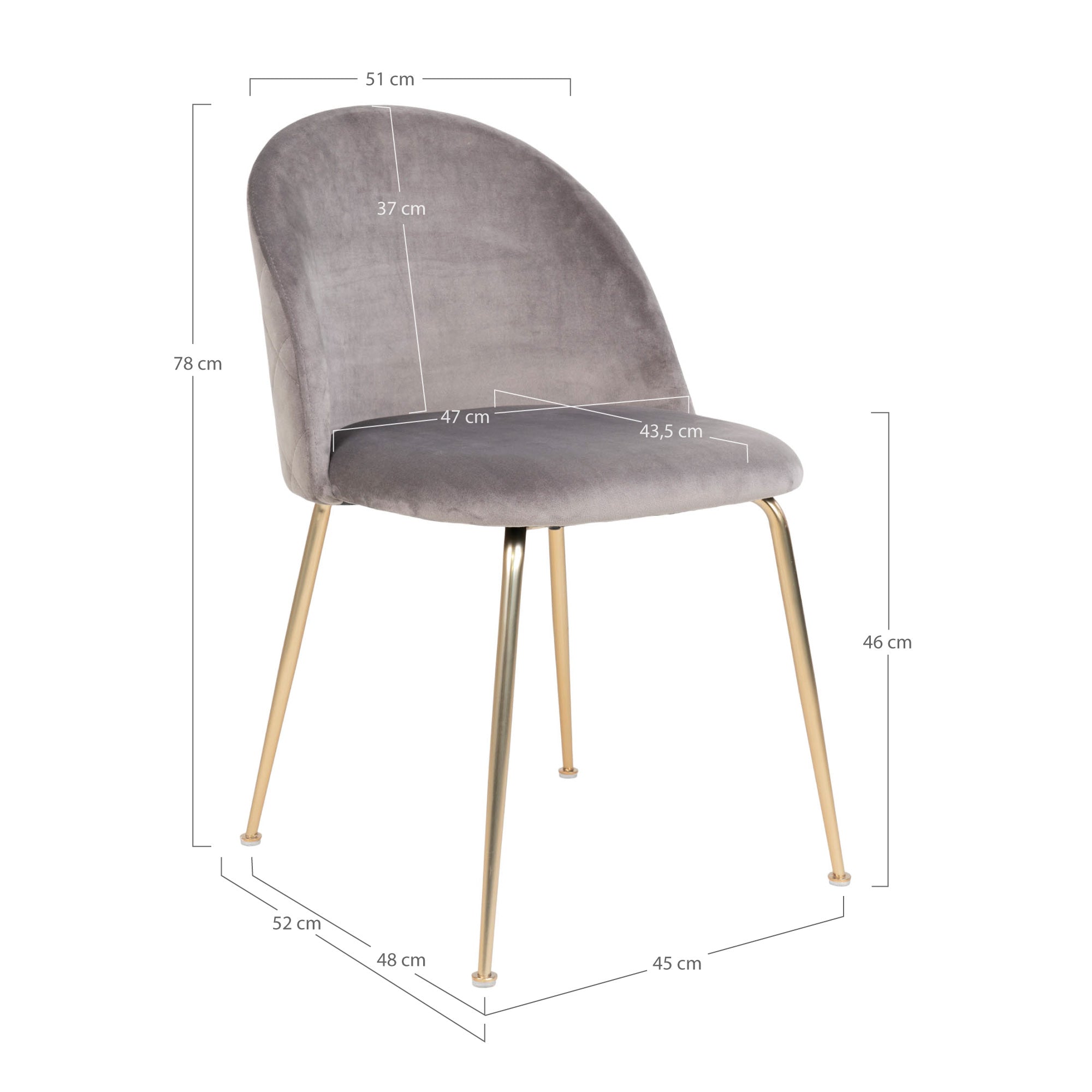 Chaise Geneve velours gris laiton