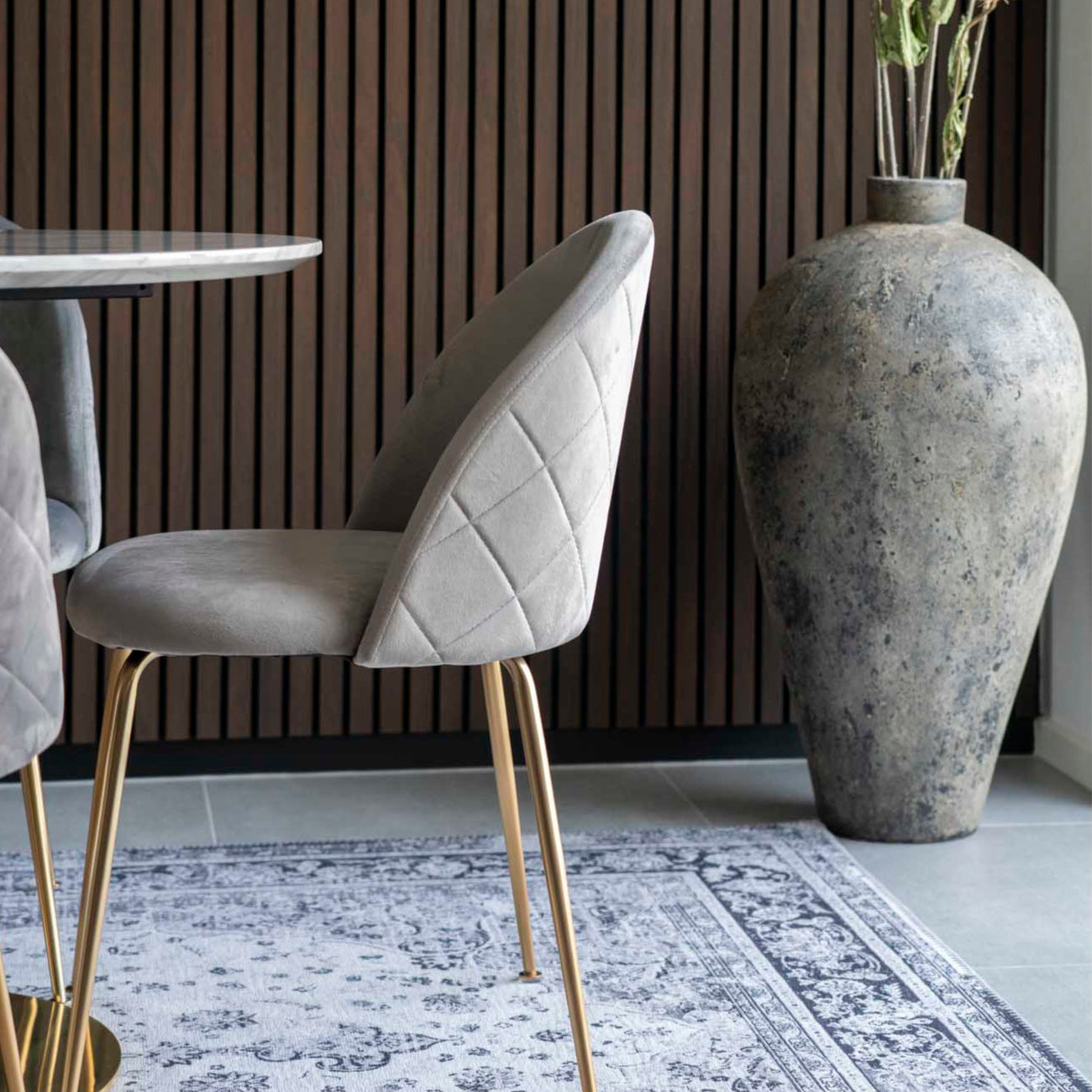 Chaise Geneve velours gris laiton
