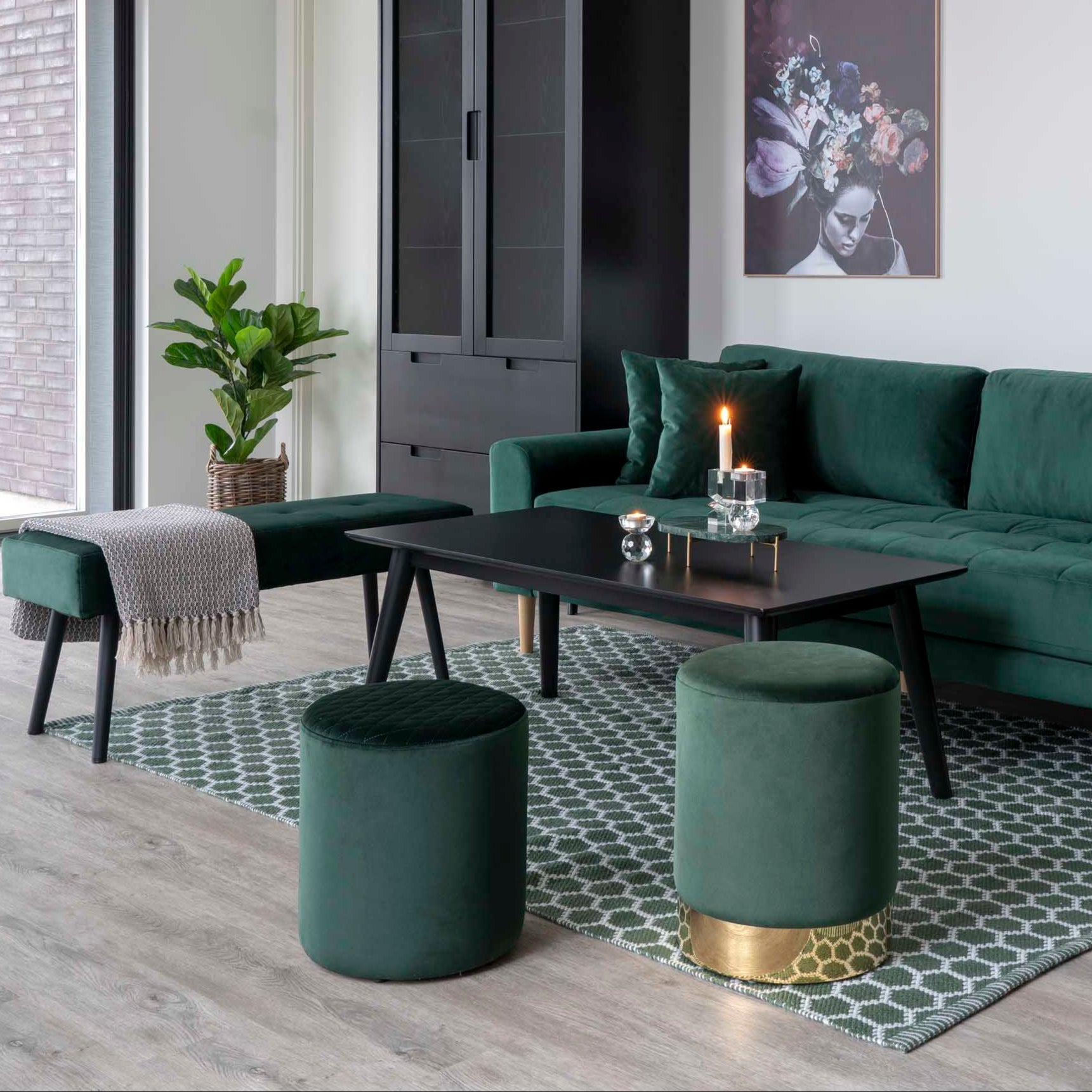 Banc Skiby velours vert foncé