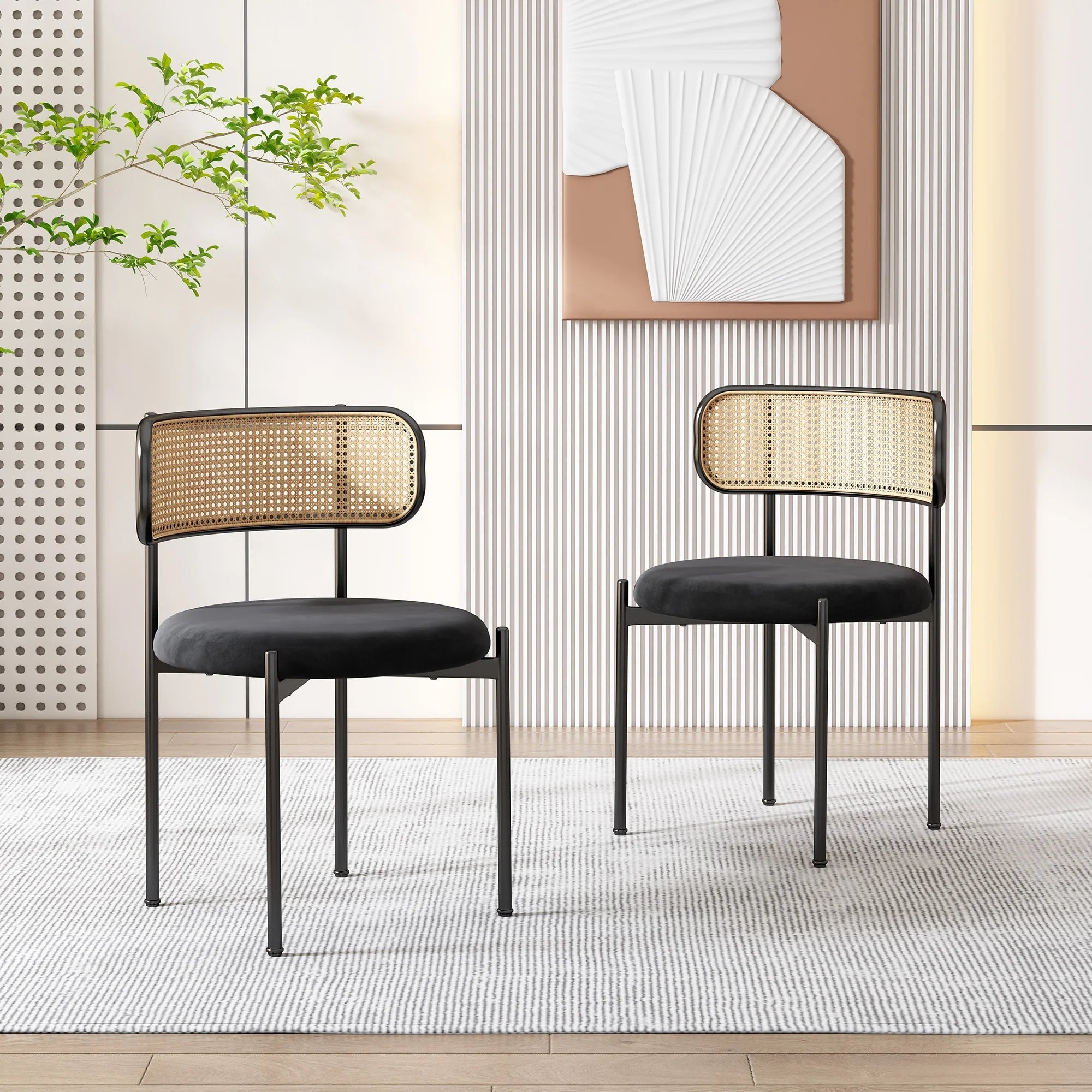 Chaises modernes velours et rotin