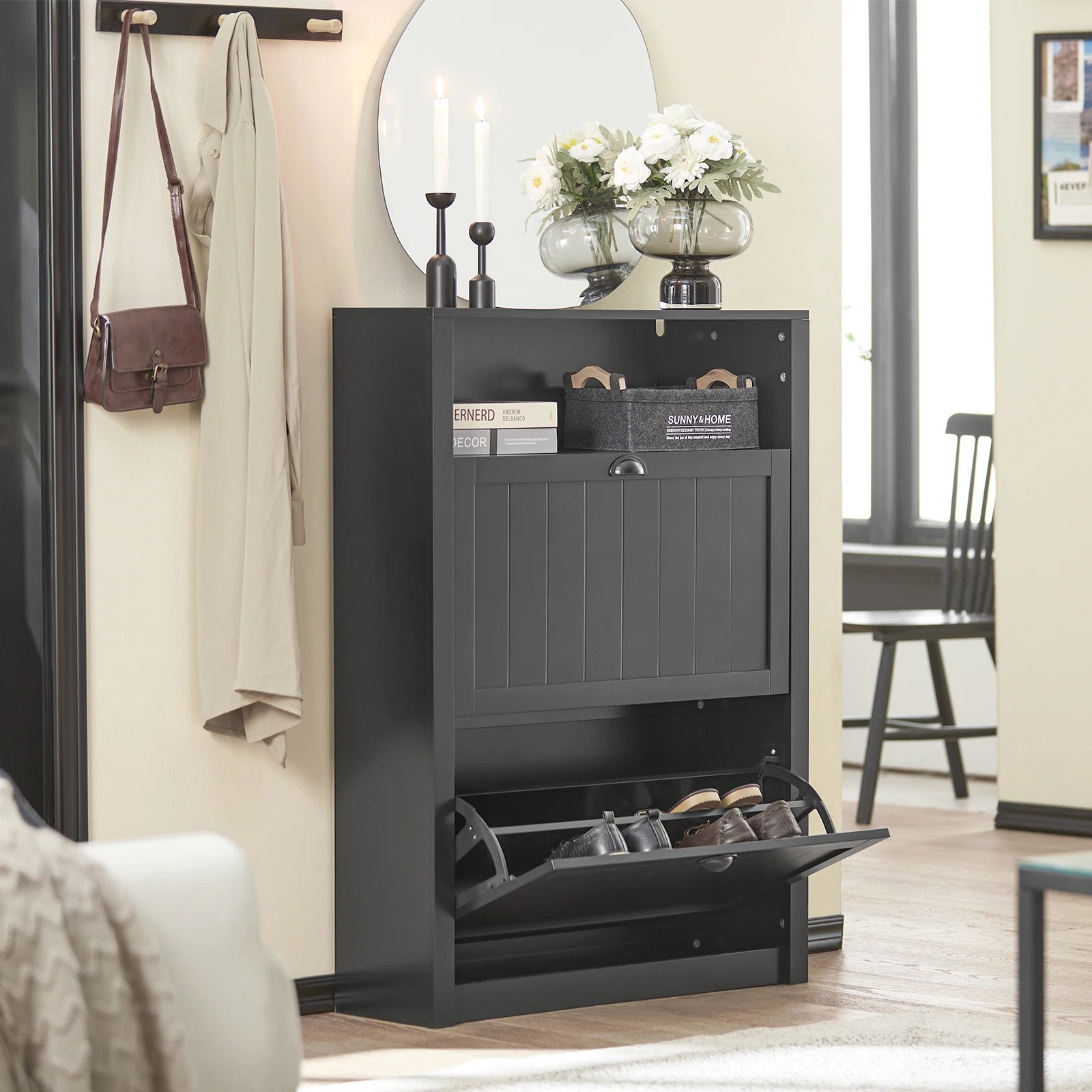 Meuble à chaussures étroit avec rangement complémentaire