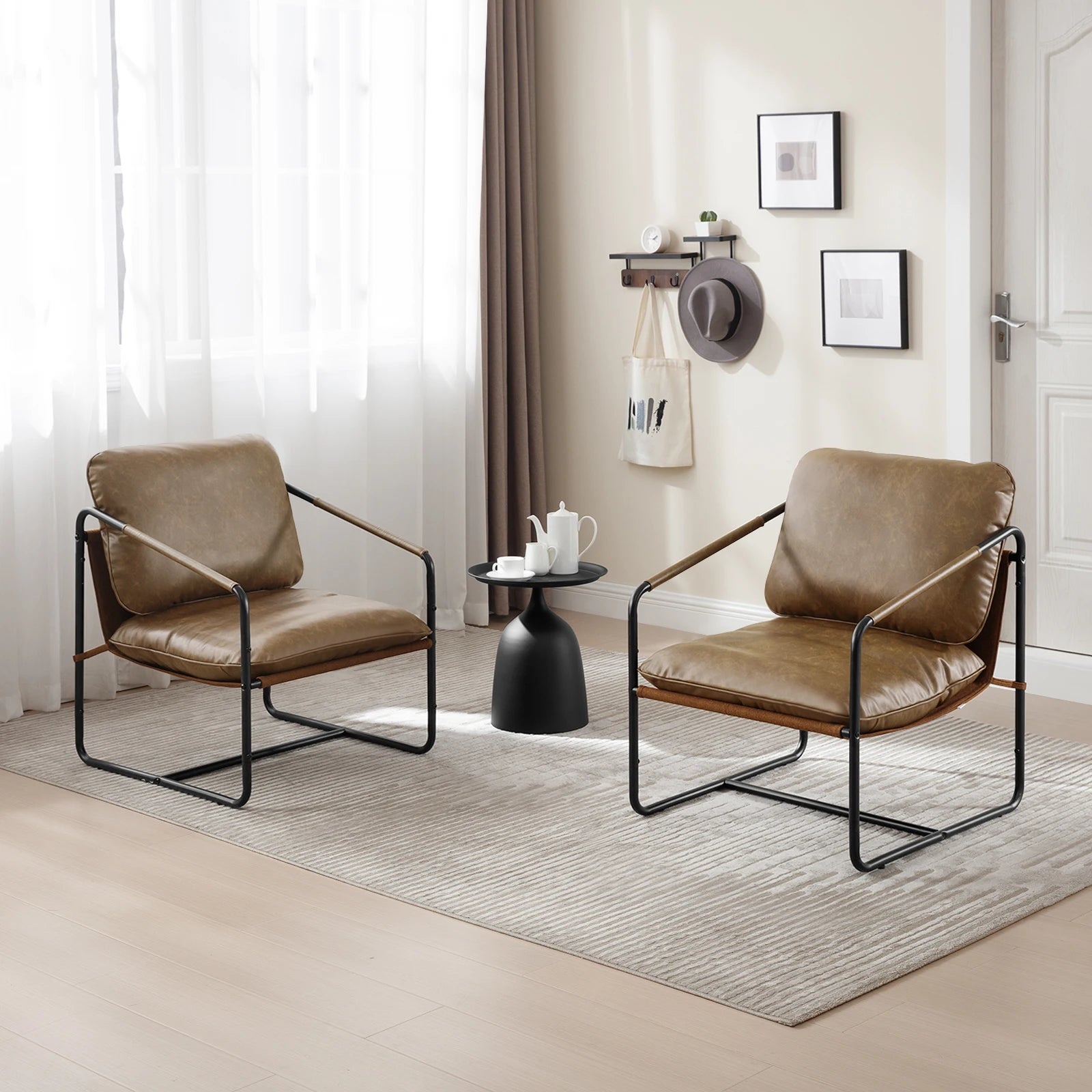 Fauteuil lounge en métal et simili cuir