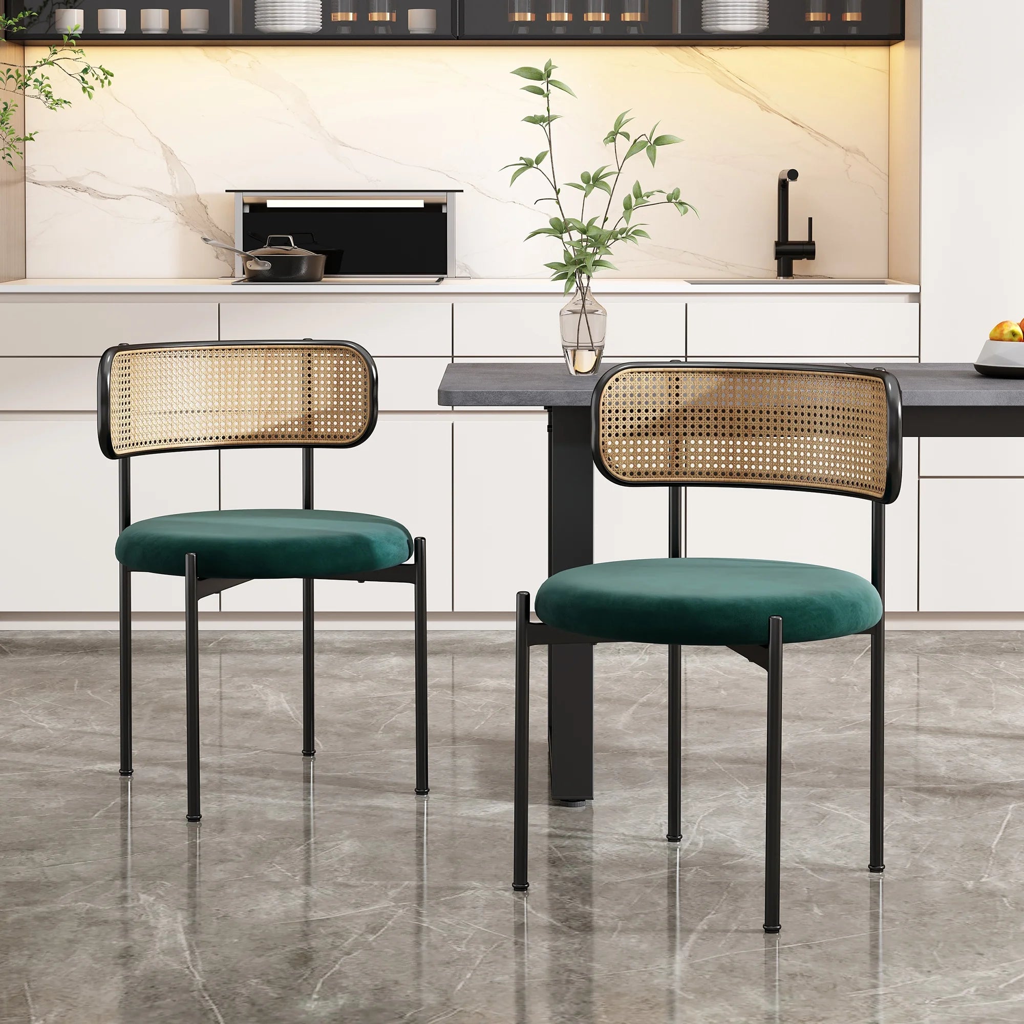 Chaises modernes velours et rotin