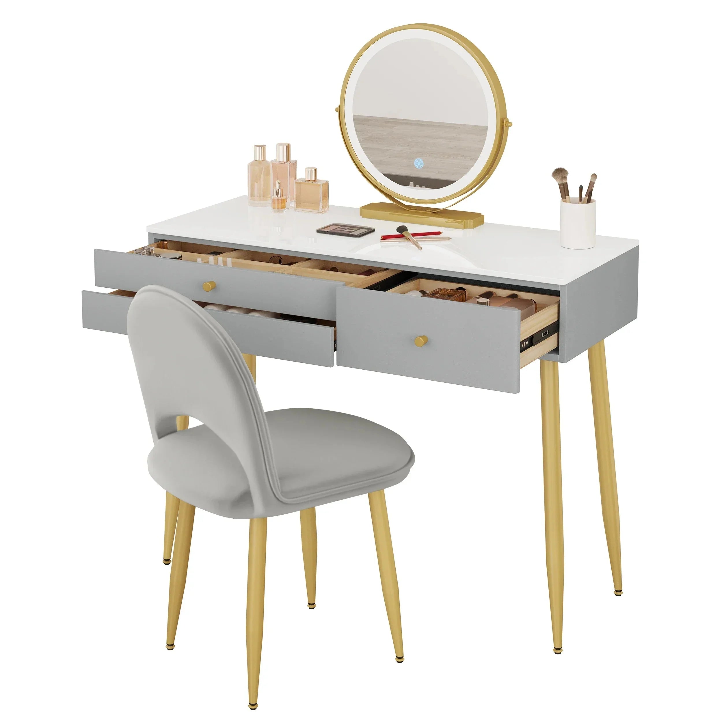 Coiffeuse Glam Aura avec miroir LED ElleVitals