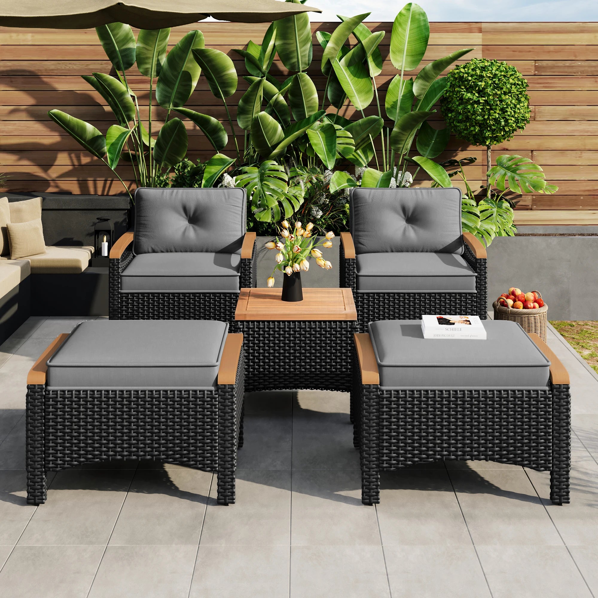 Salon de jardin rotin et bois