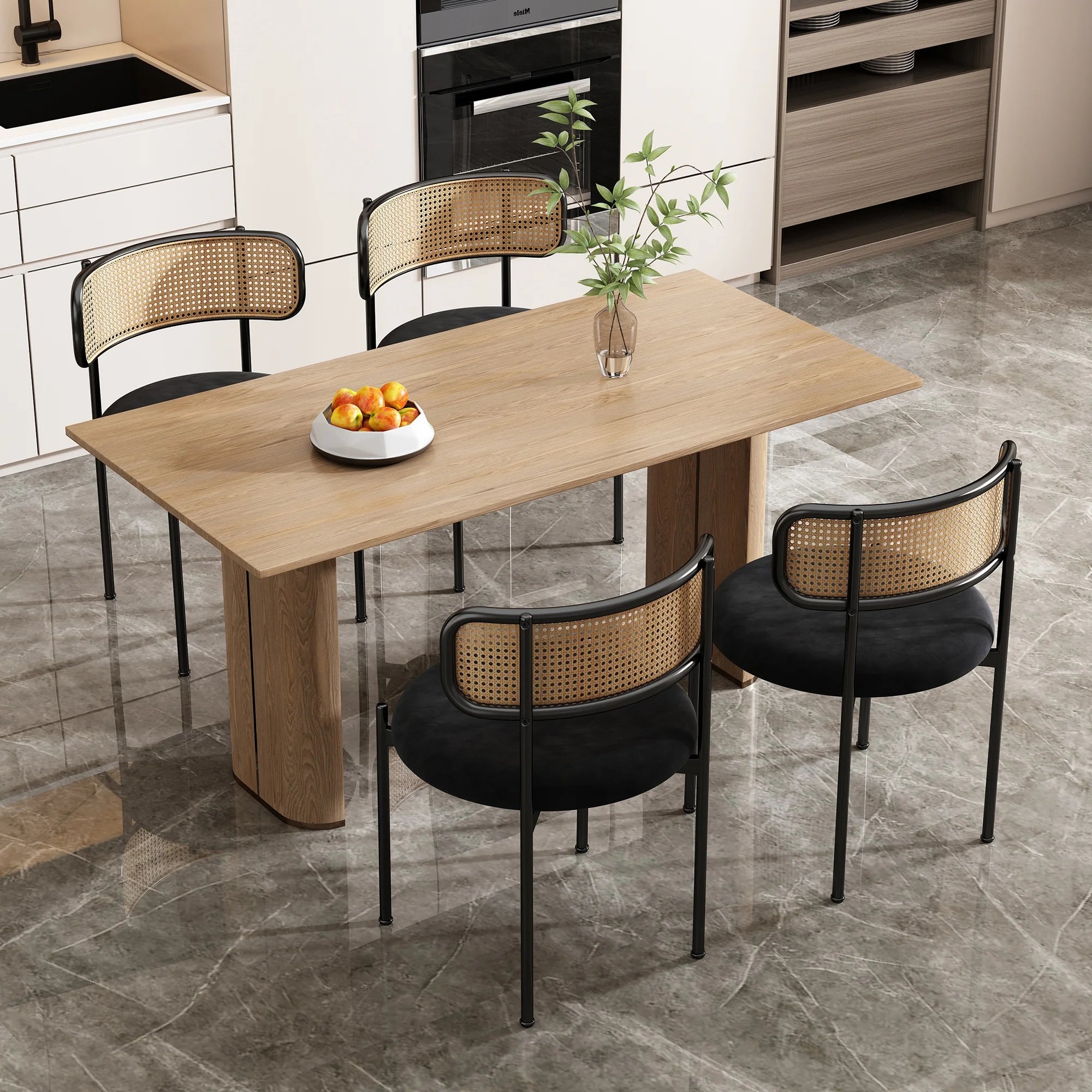 Chaises modernes velours et rotin