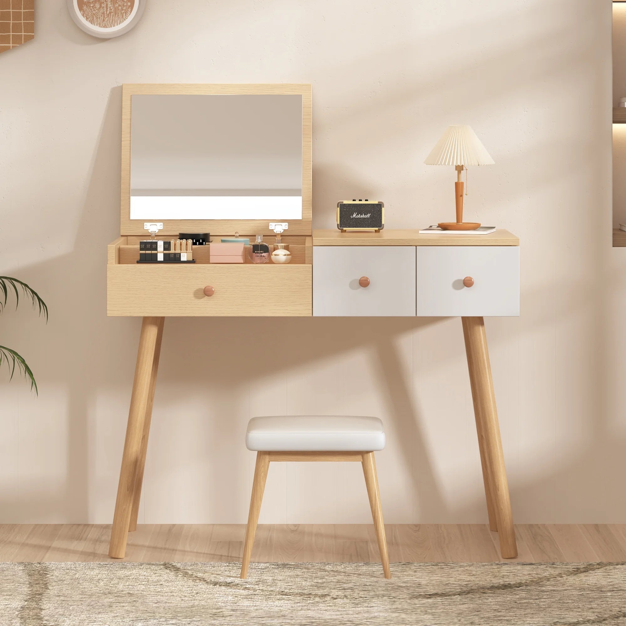 Coiffeuse bois clair avec miroir intégré