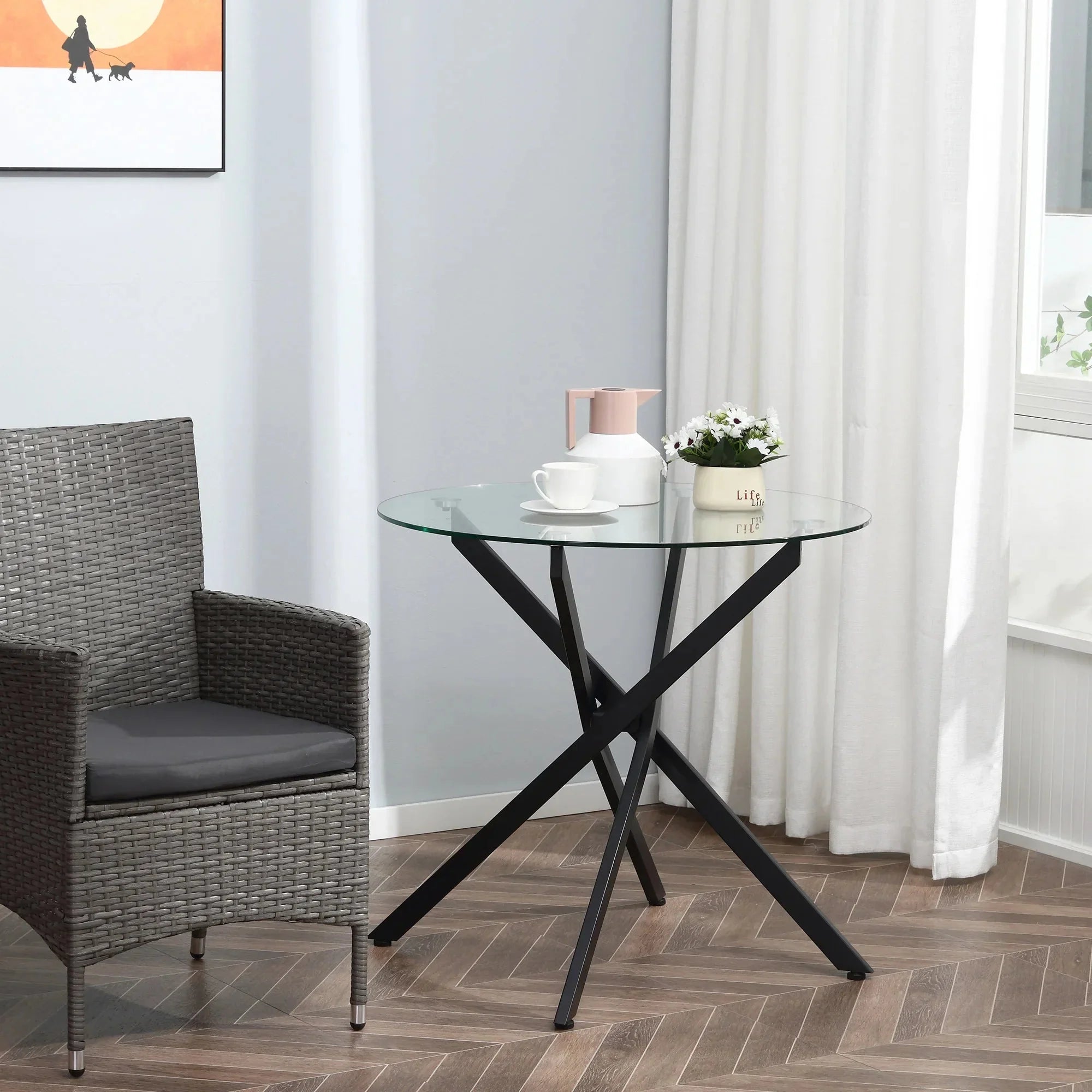 Table ronde en verre et métal ElleVitals