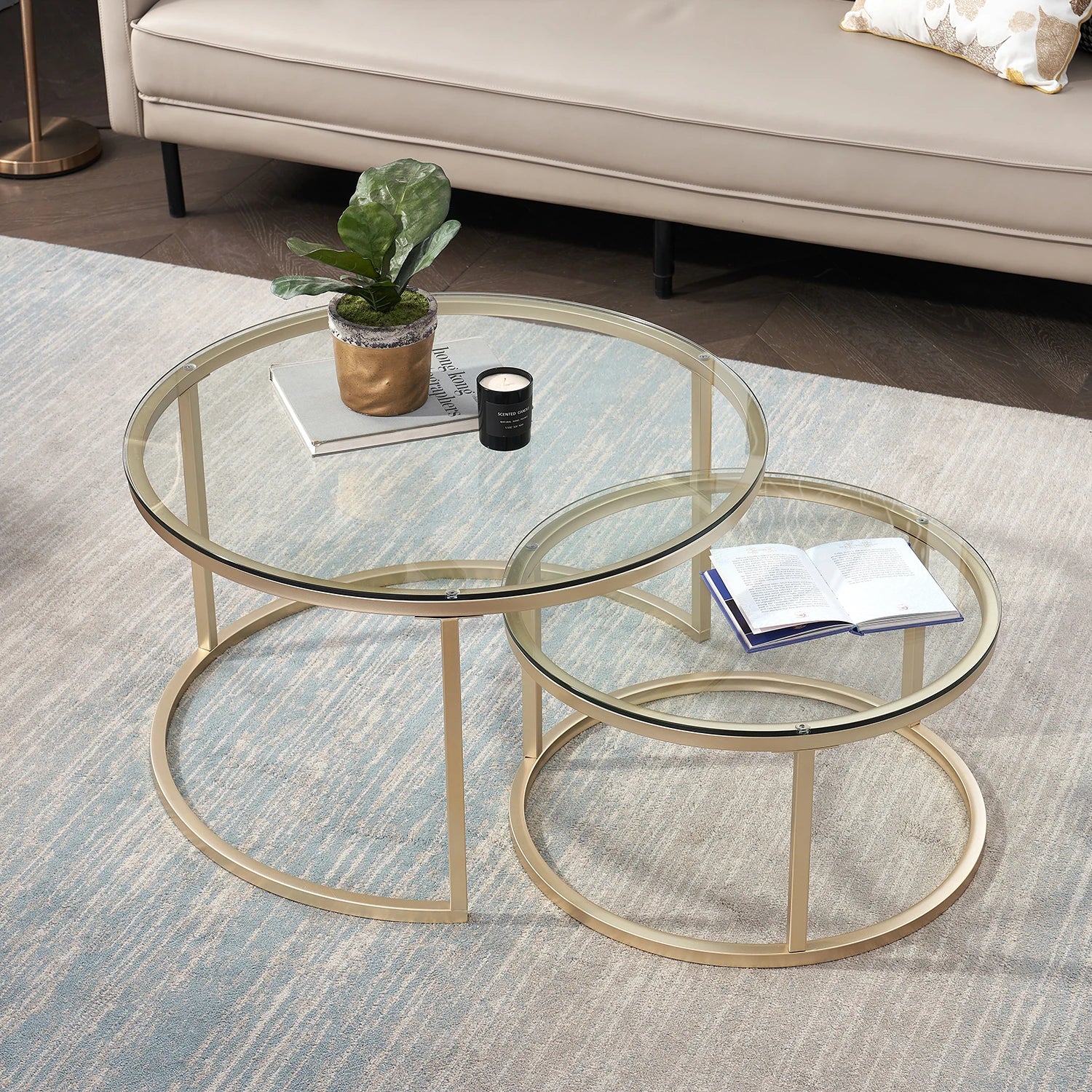 Set 2 tables basses verre et métal gigognes ElleVitals