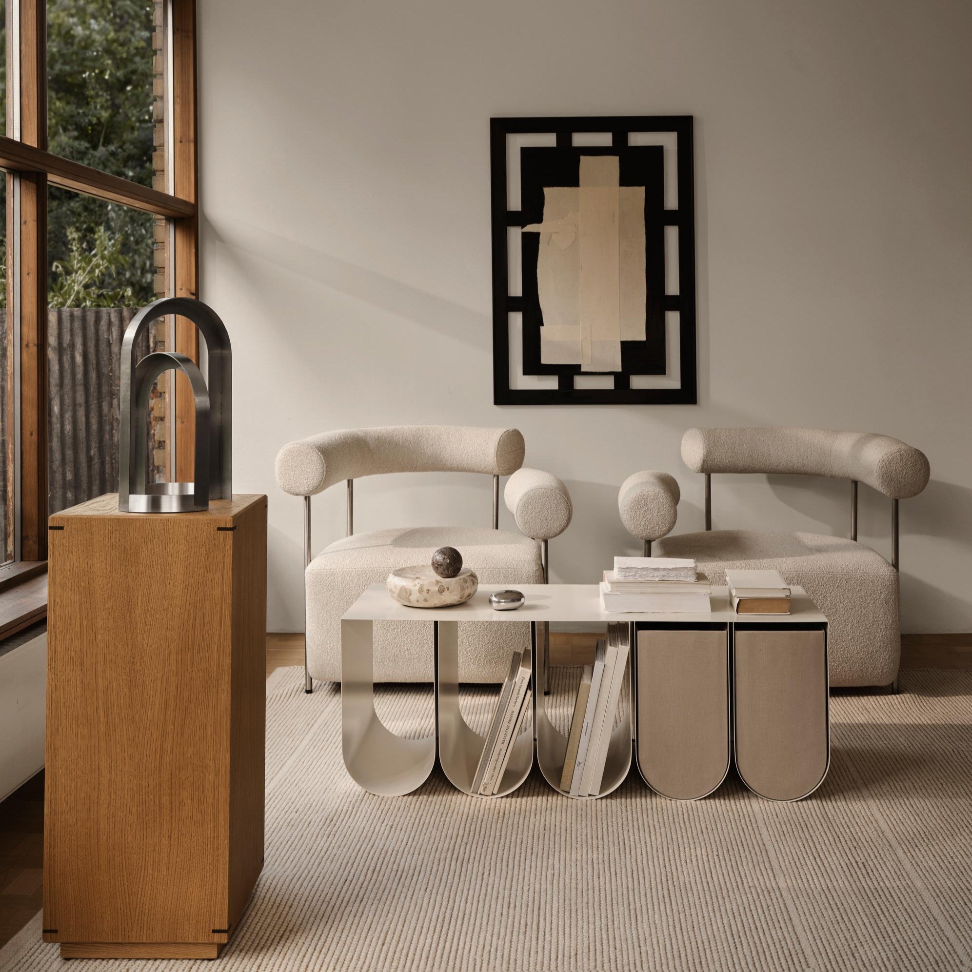 Banc Curved en acier beige