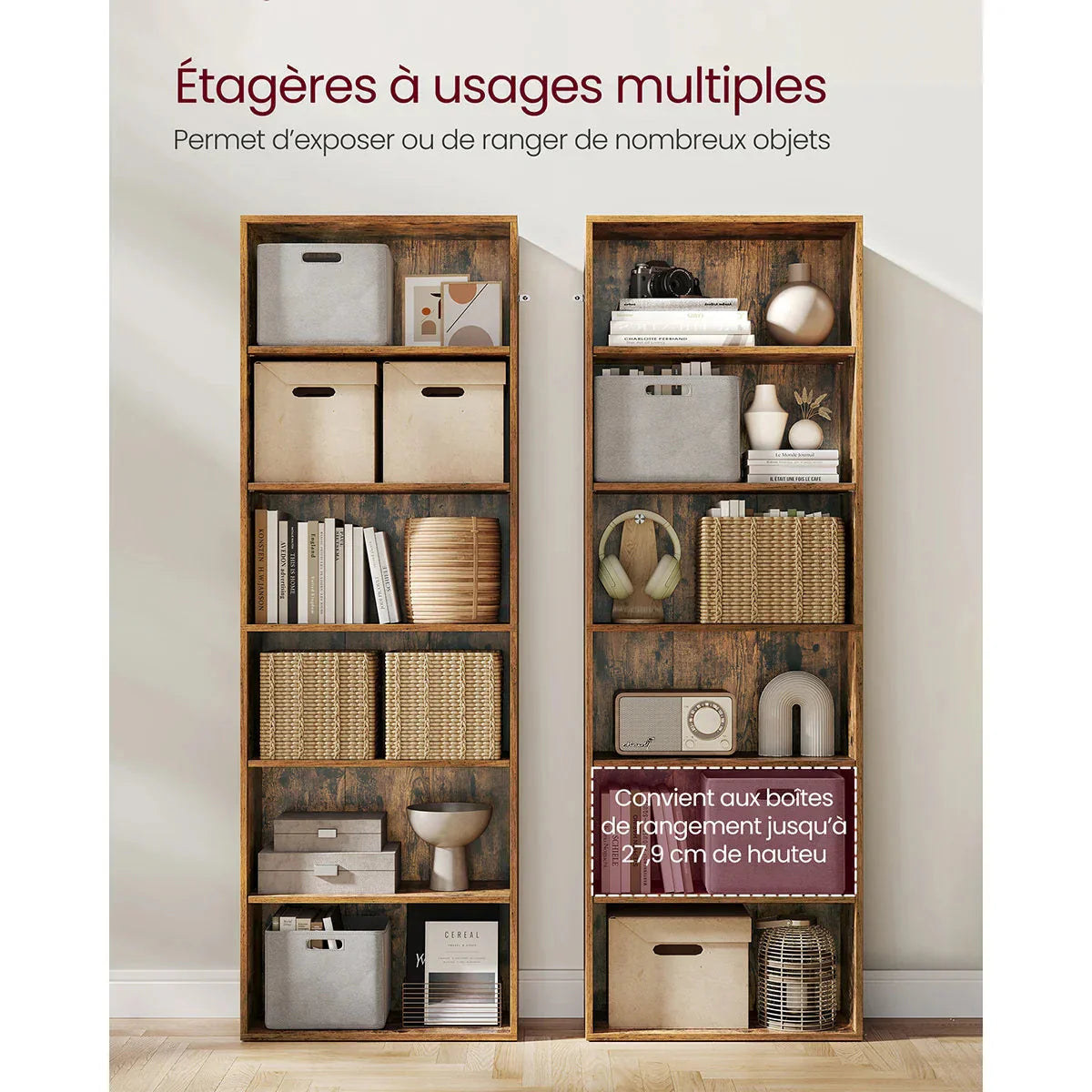 Bibliothèque en bois avec étagères réglables ElleVitals