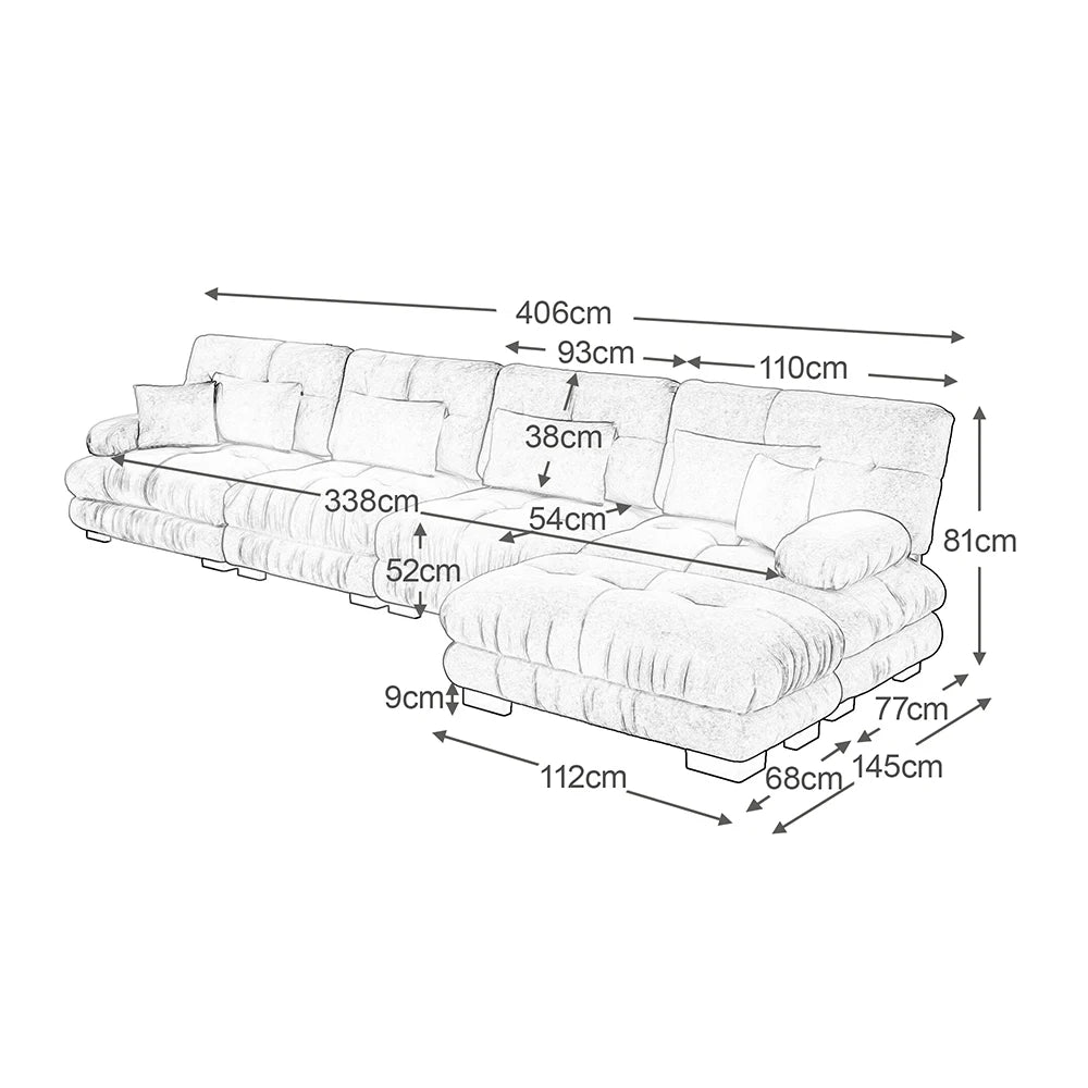 Canapé d’angle modulable 4 places en chenille avec pouf
