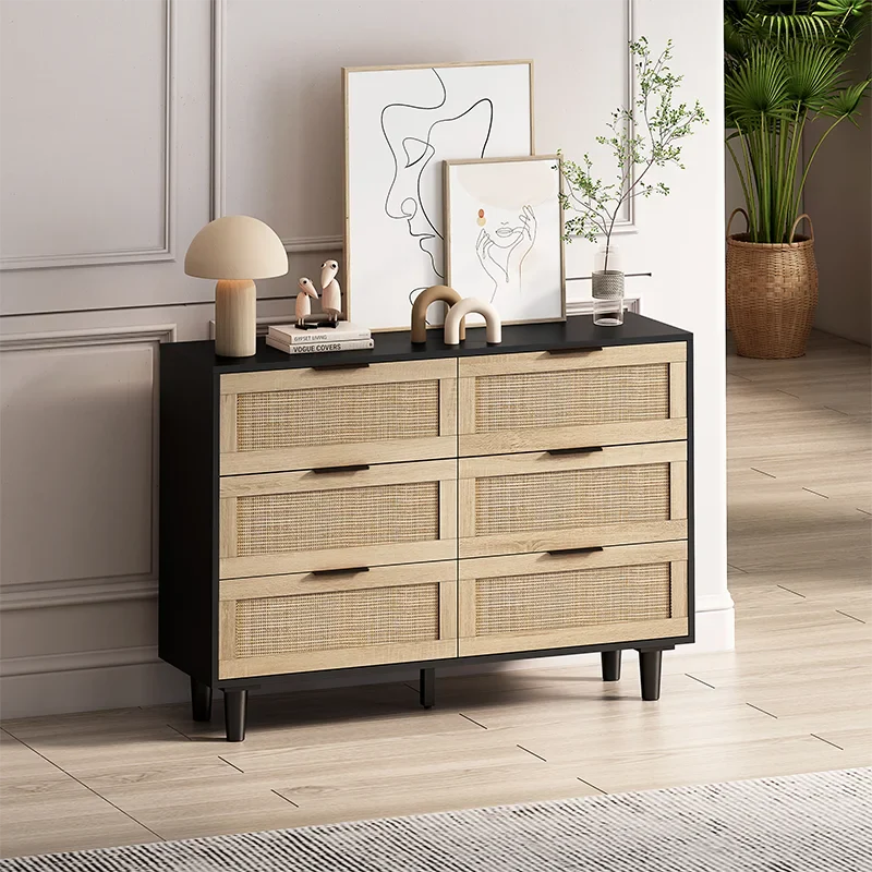 Commode en bois et rotin 6 tiroirs ElleVitals
