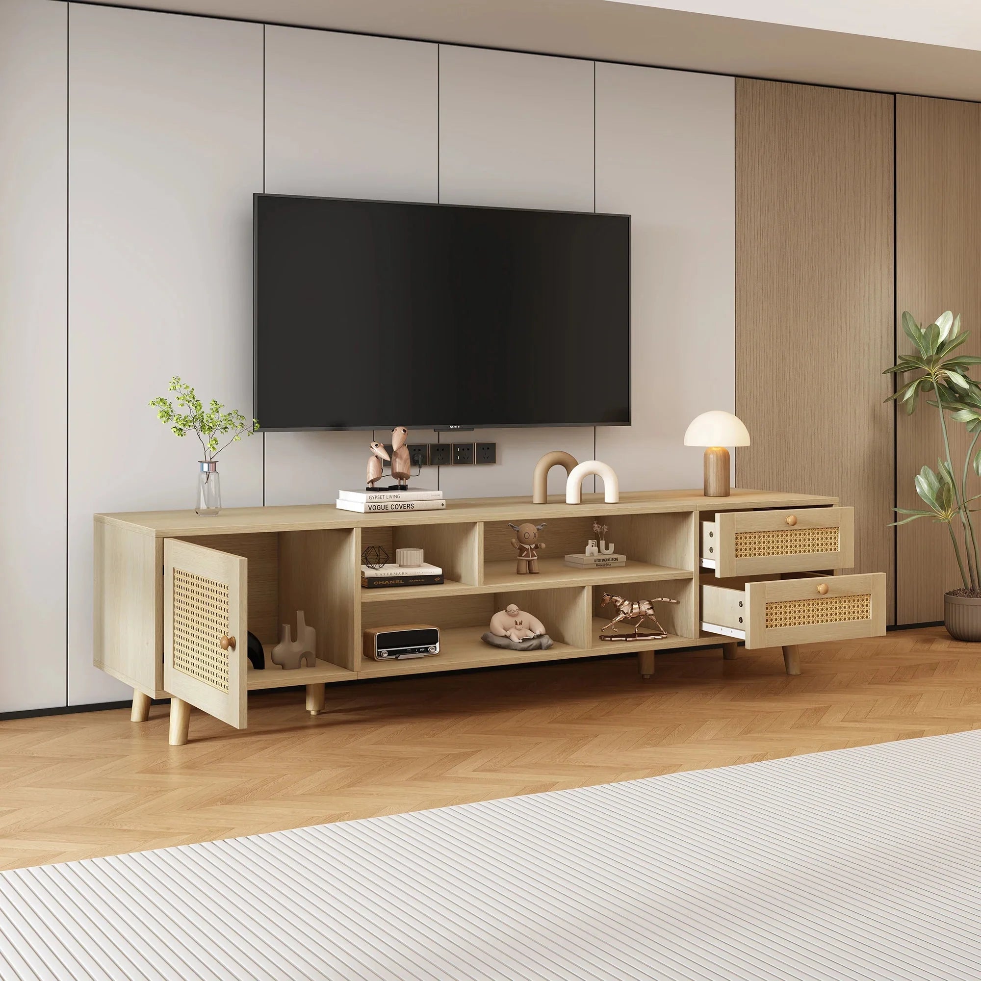 Meuble TV bohème en bois et rotin ElleVitals