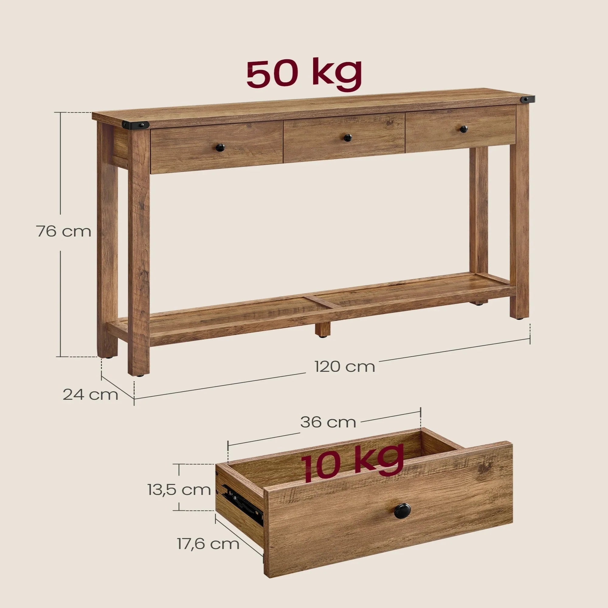 Console en bois avec tiroirs élégants ElleVitals