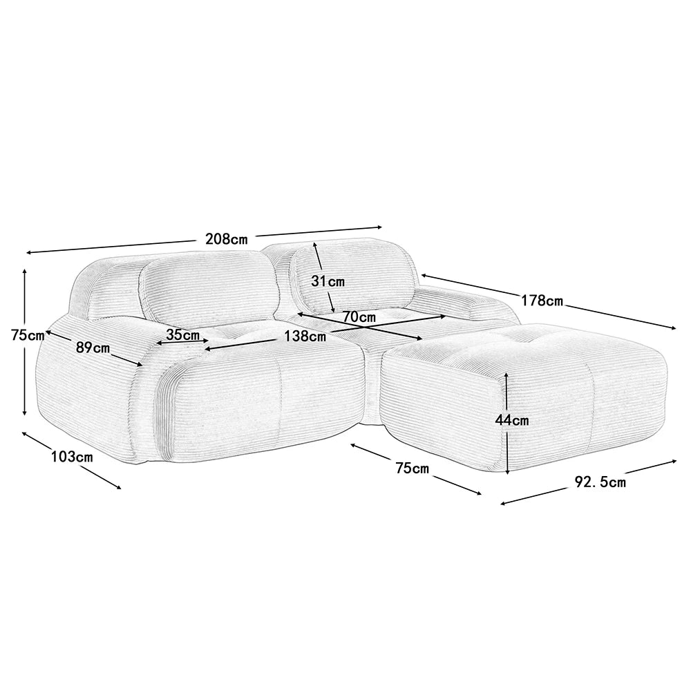 Canapé d’angle modulable en tissu côtelé