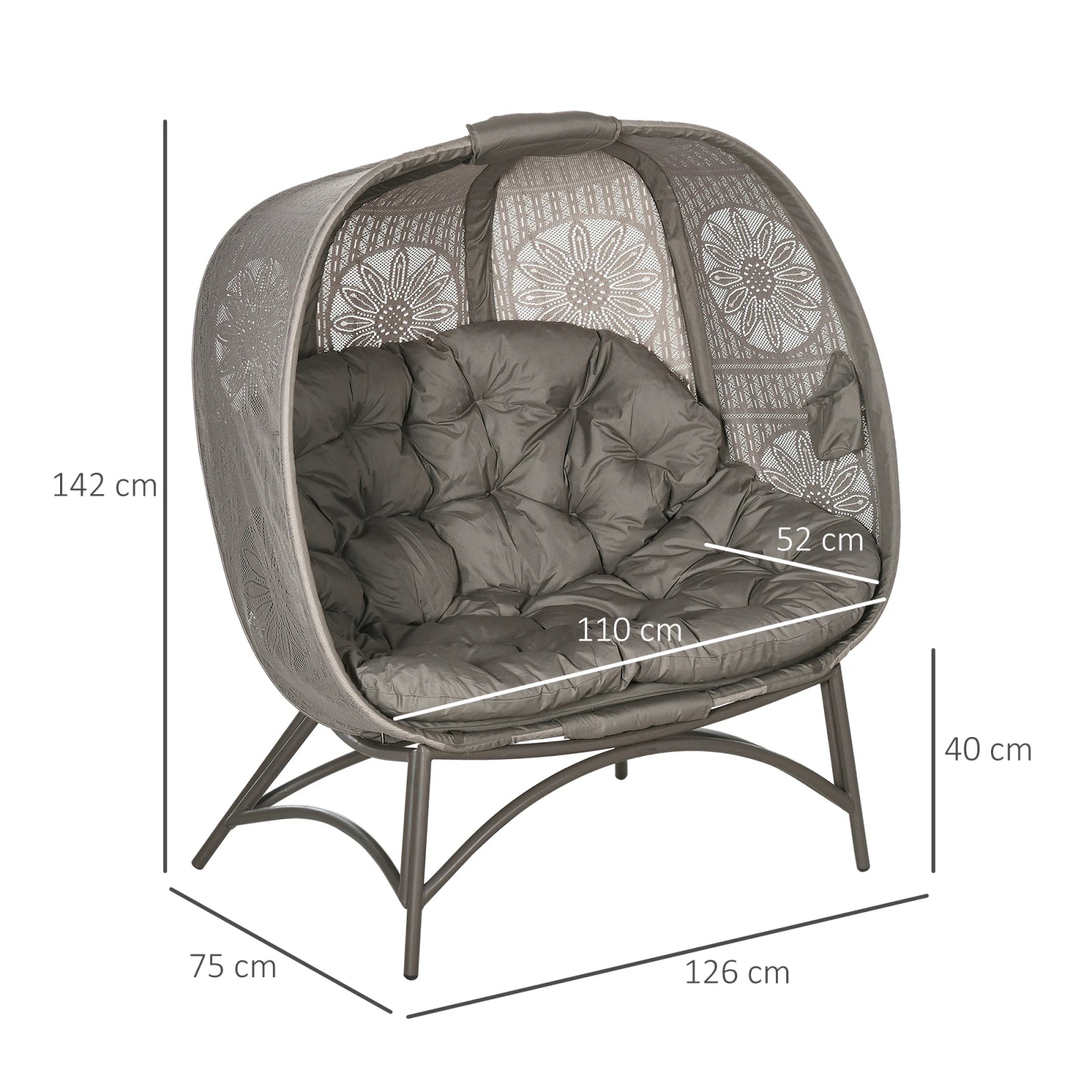 Fauteuil de jardin 2 places avec coussin pliable