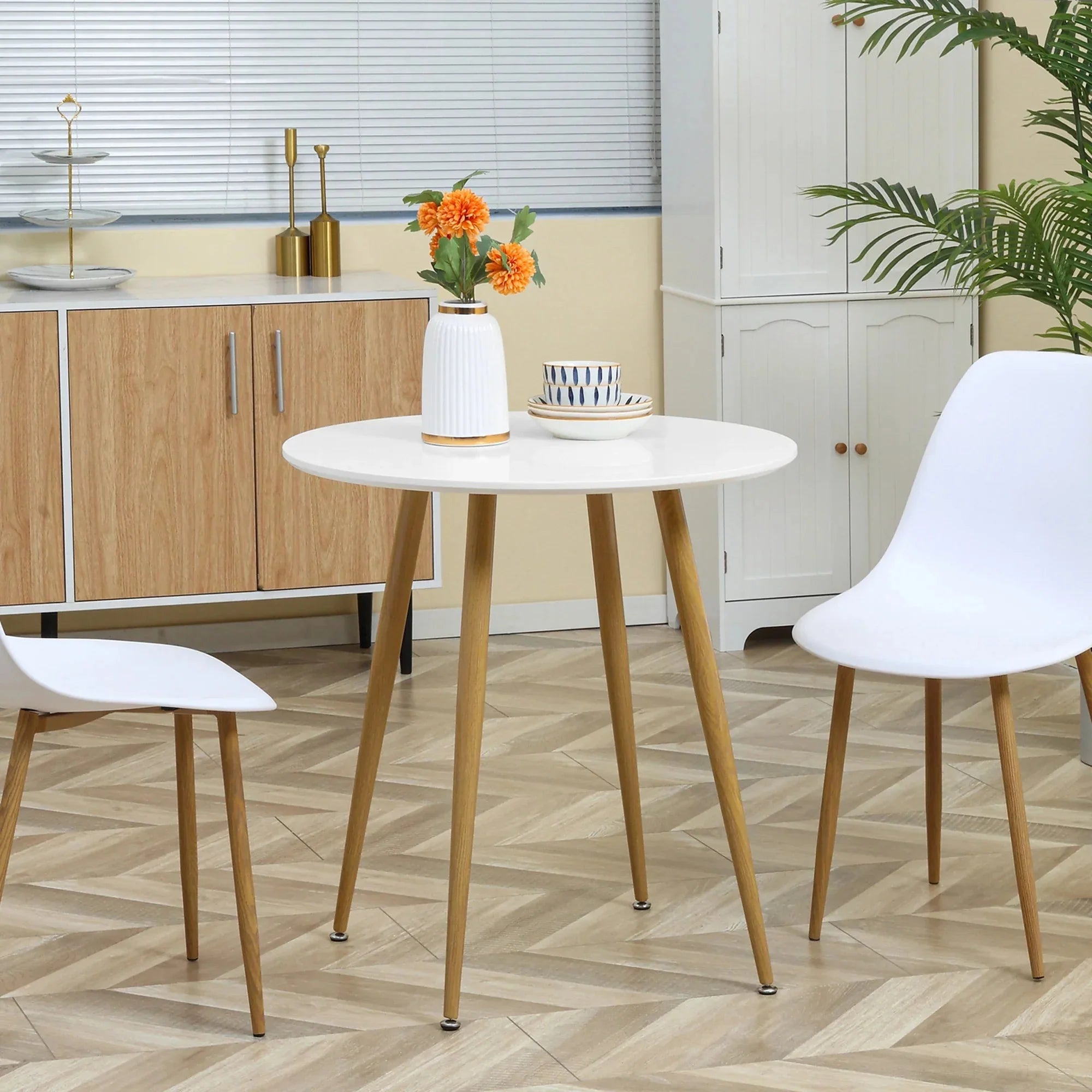 Table ronde scandinave blanche et bois ElleVitals