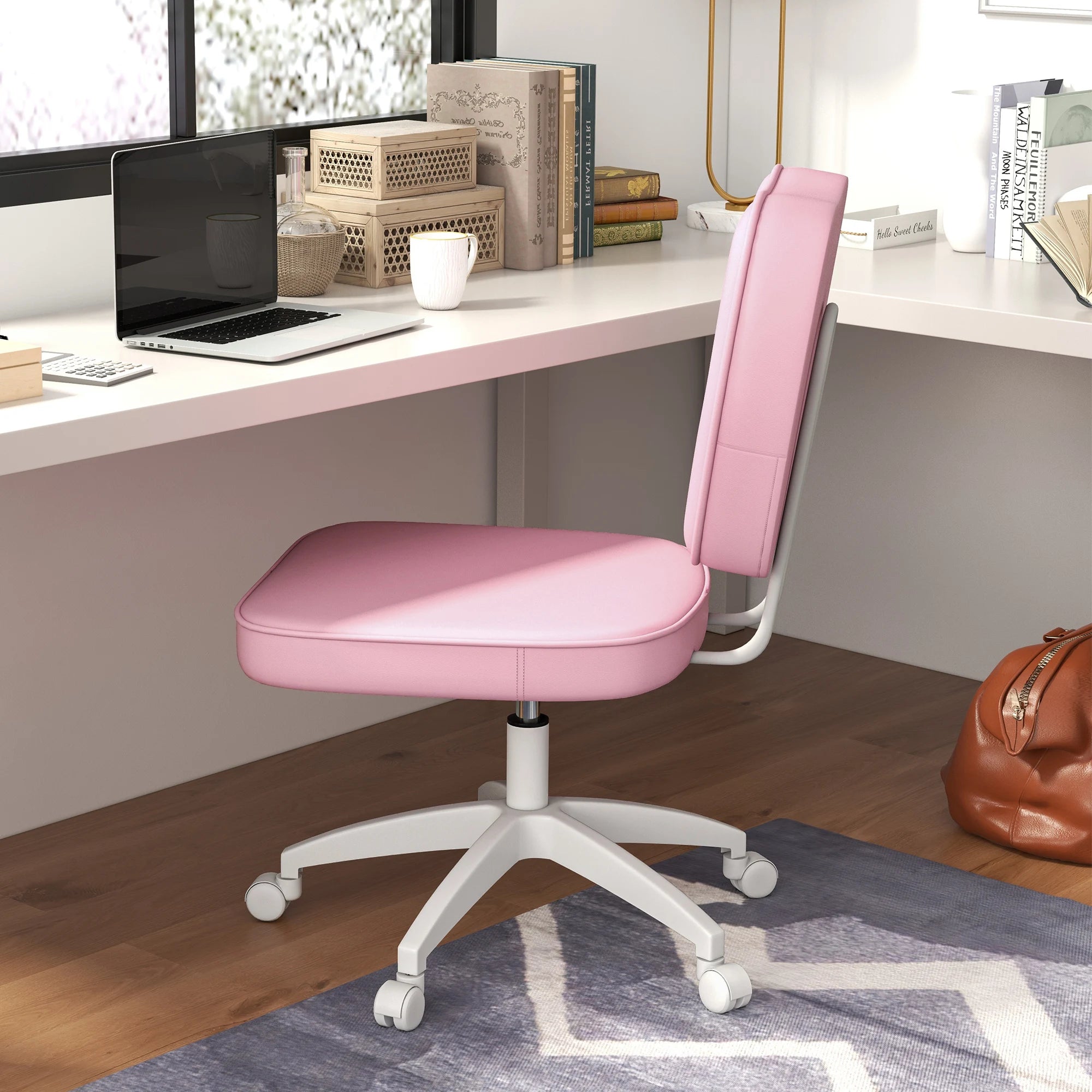 Chaise de bureau rose sans accoudoirs réglable
