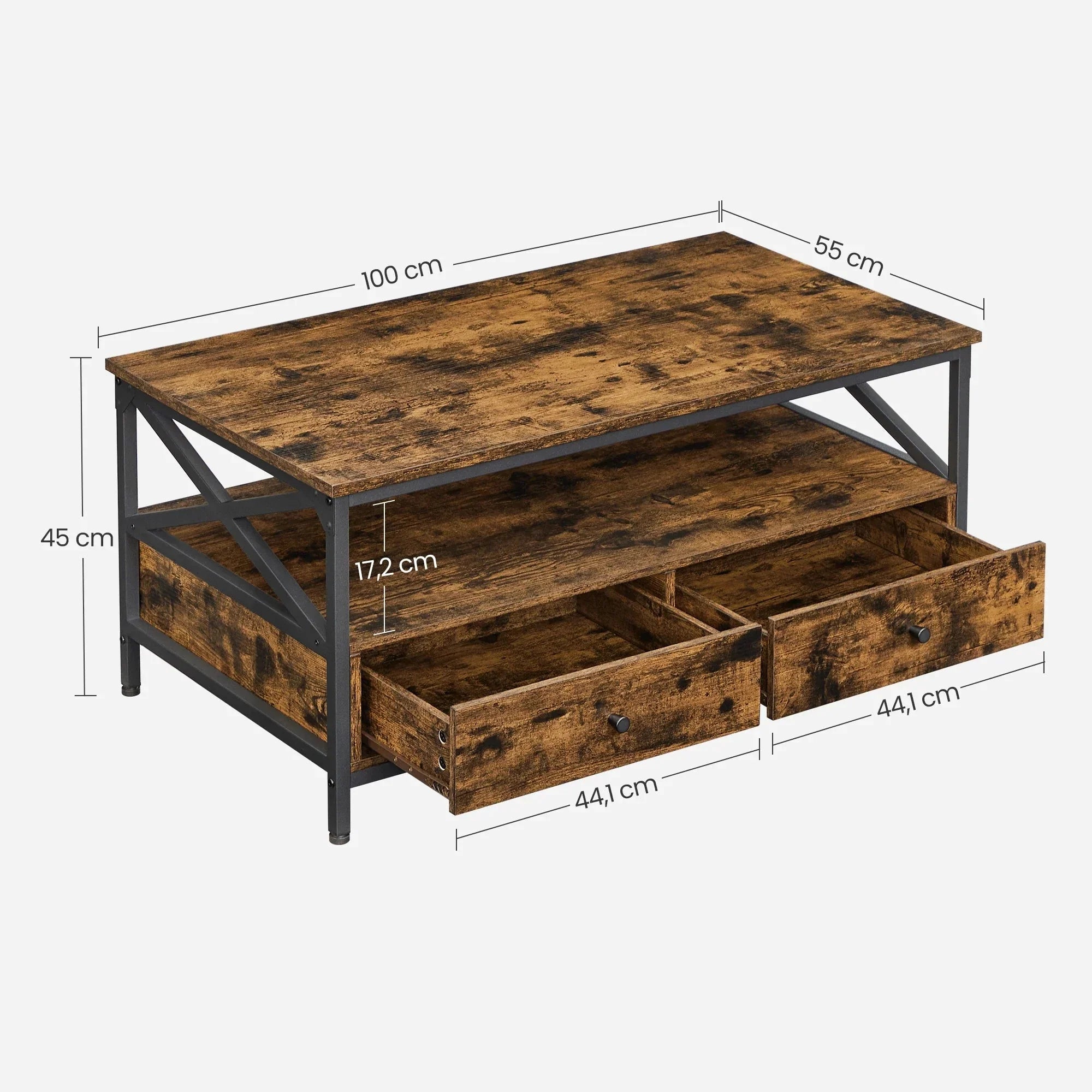 Table basse avec tiroirs et rangement ouvert ElleVitals