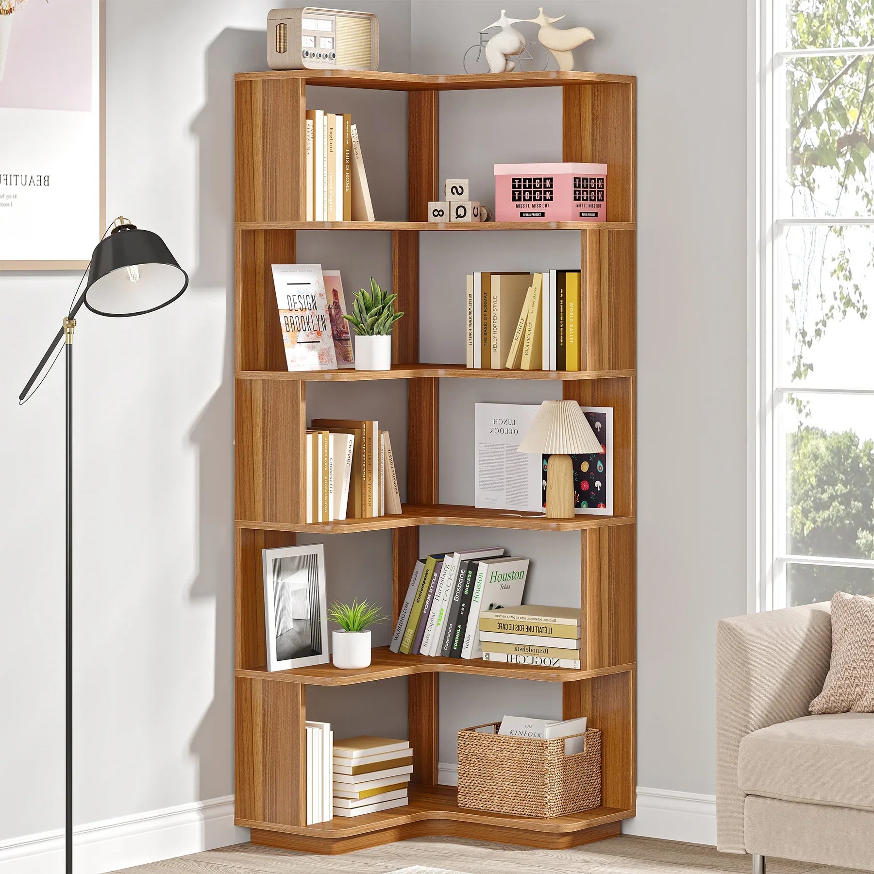 Großes minimalistisches Eckregal aus Holz