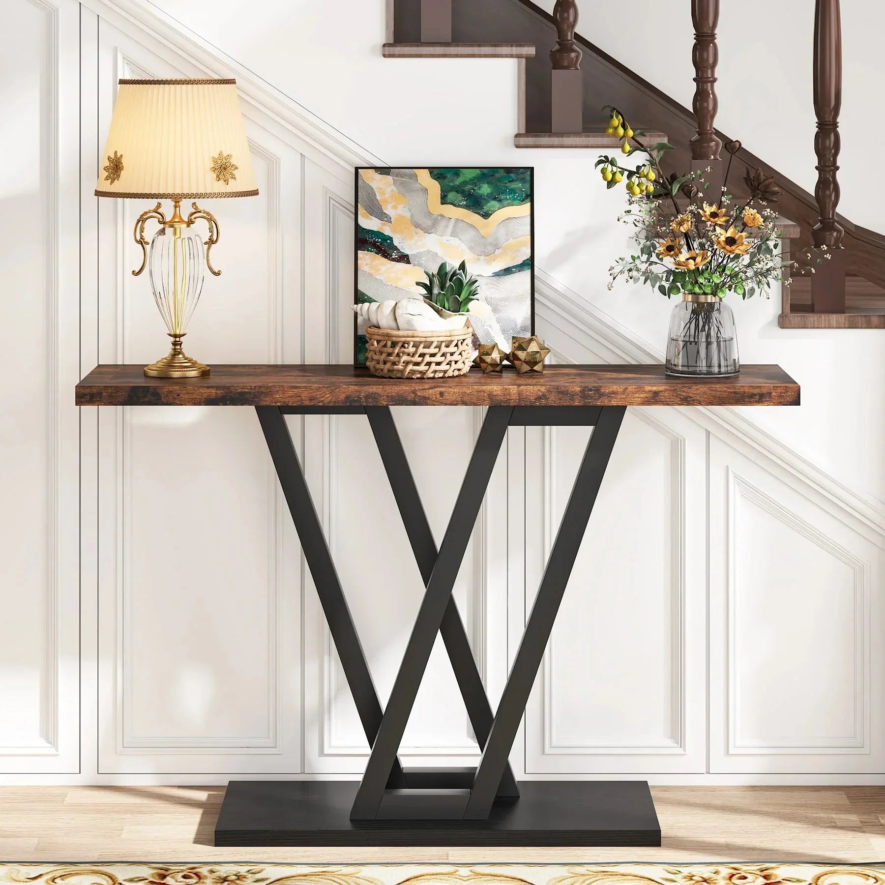 Console pieds en V bois et métal ElleVitals