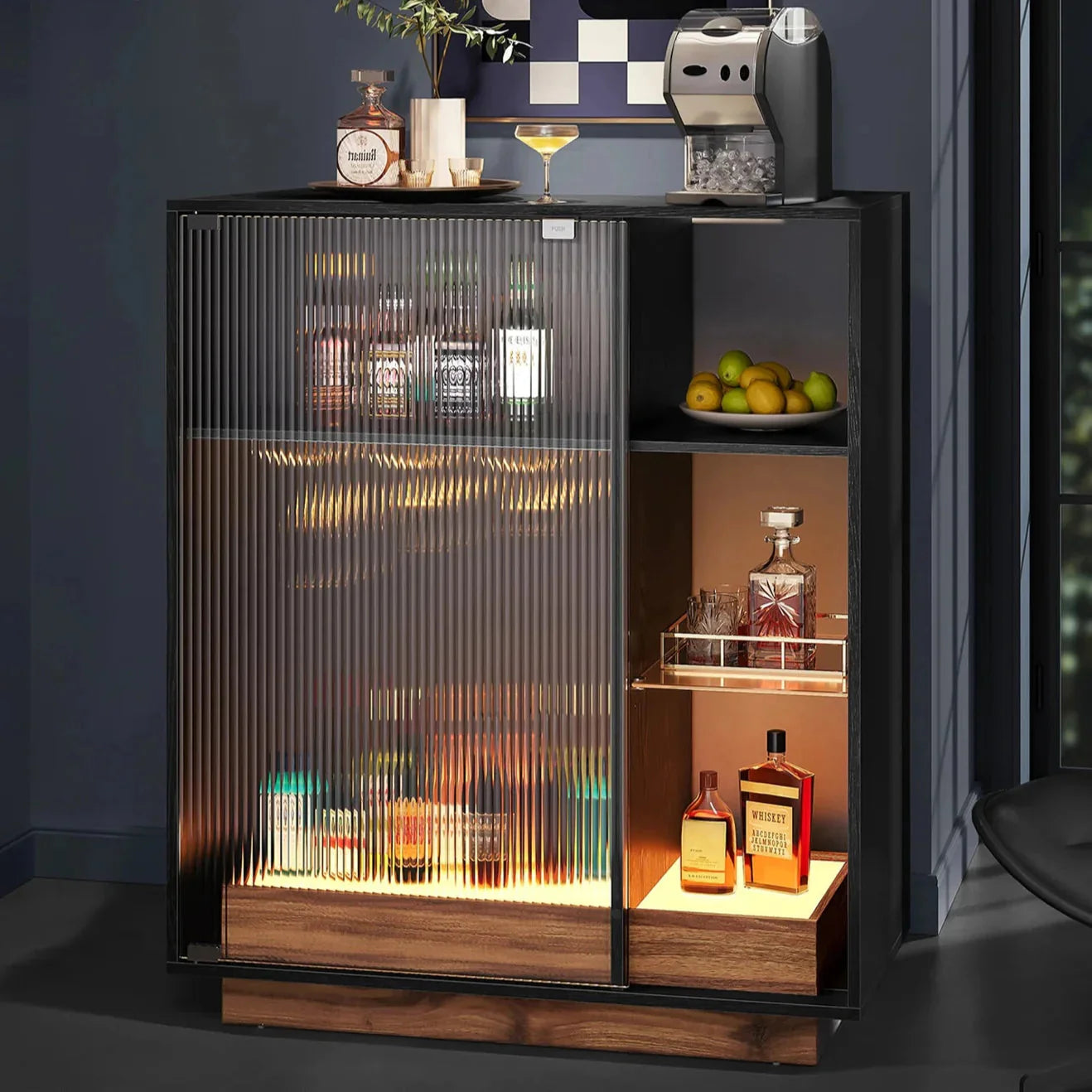 Meuble bar avec LED et porte-verres ElleVitals
