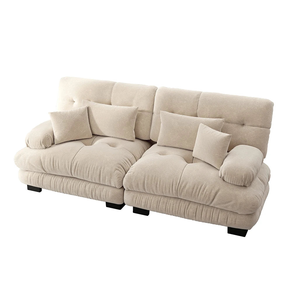 Canapé double en chenille avec accoudoirs rembourrés