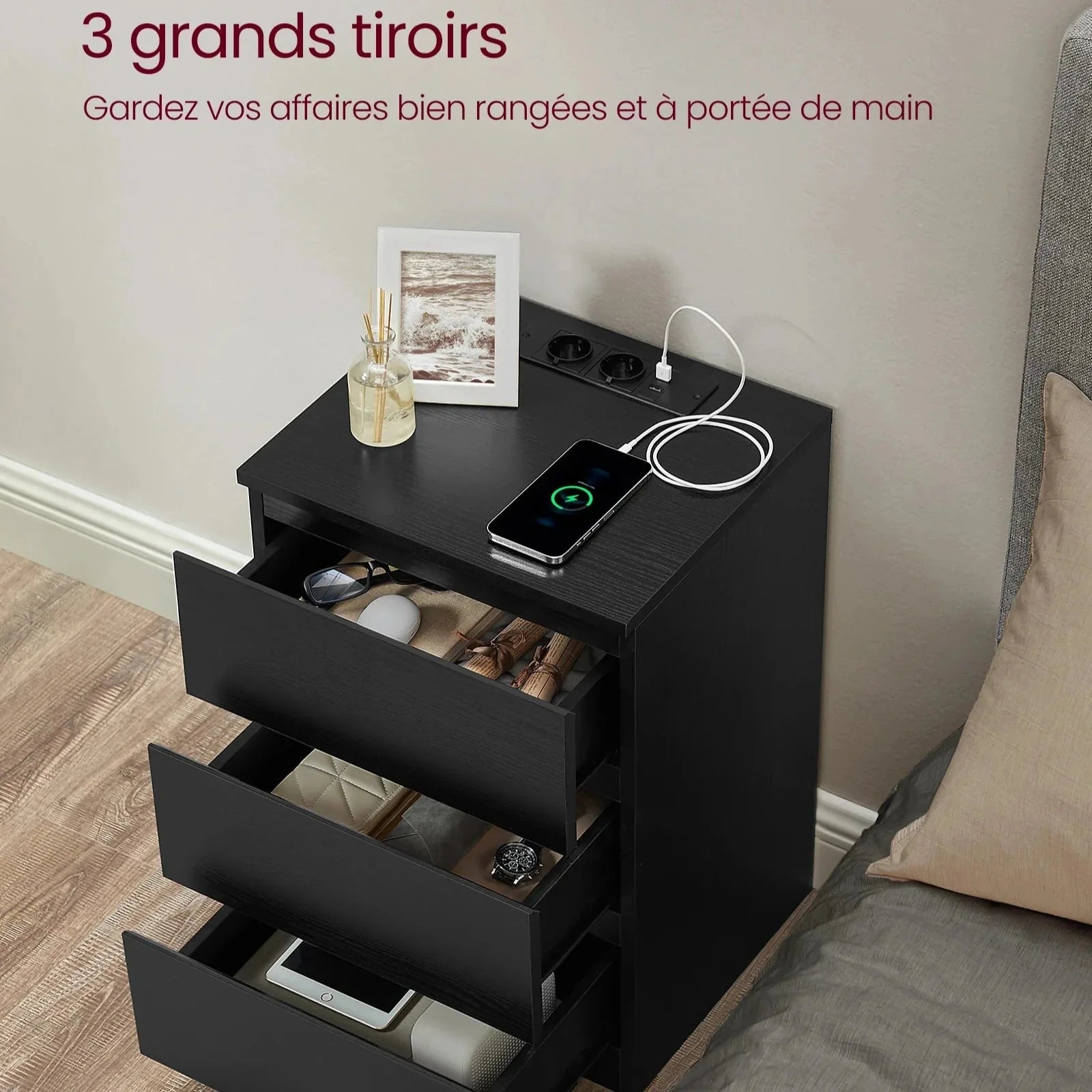 Lot de 2 chevets avec prises USB ElleVitals