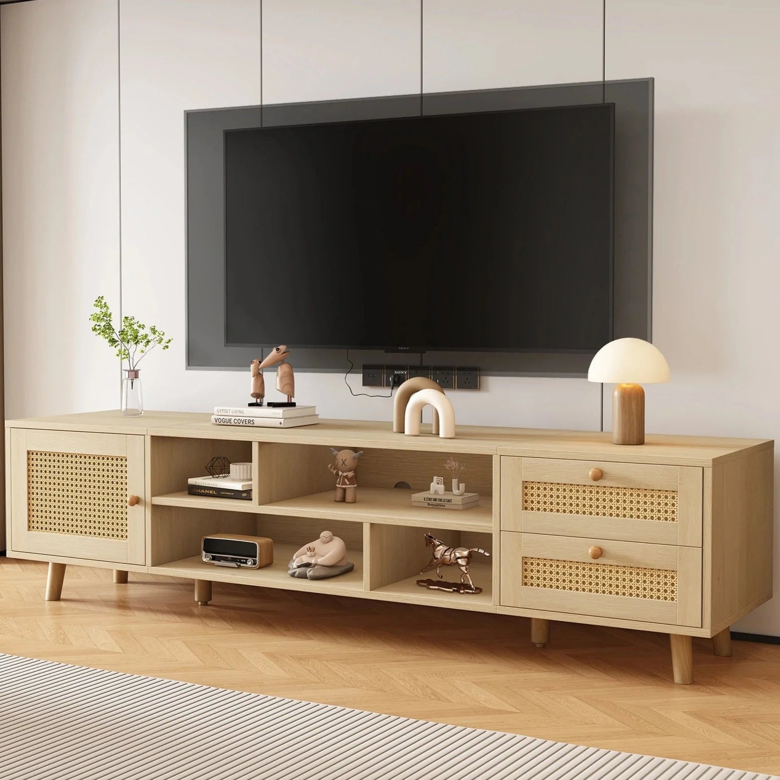 Meuble TV bohème en bois et rotin ElleVitals