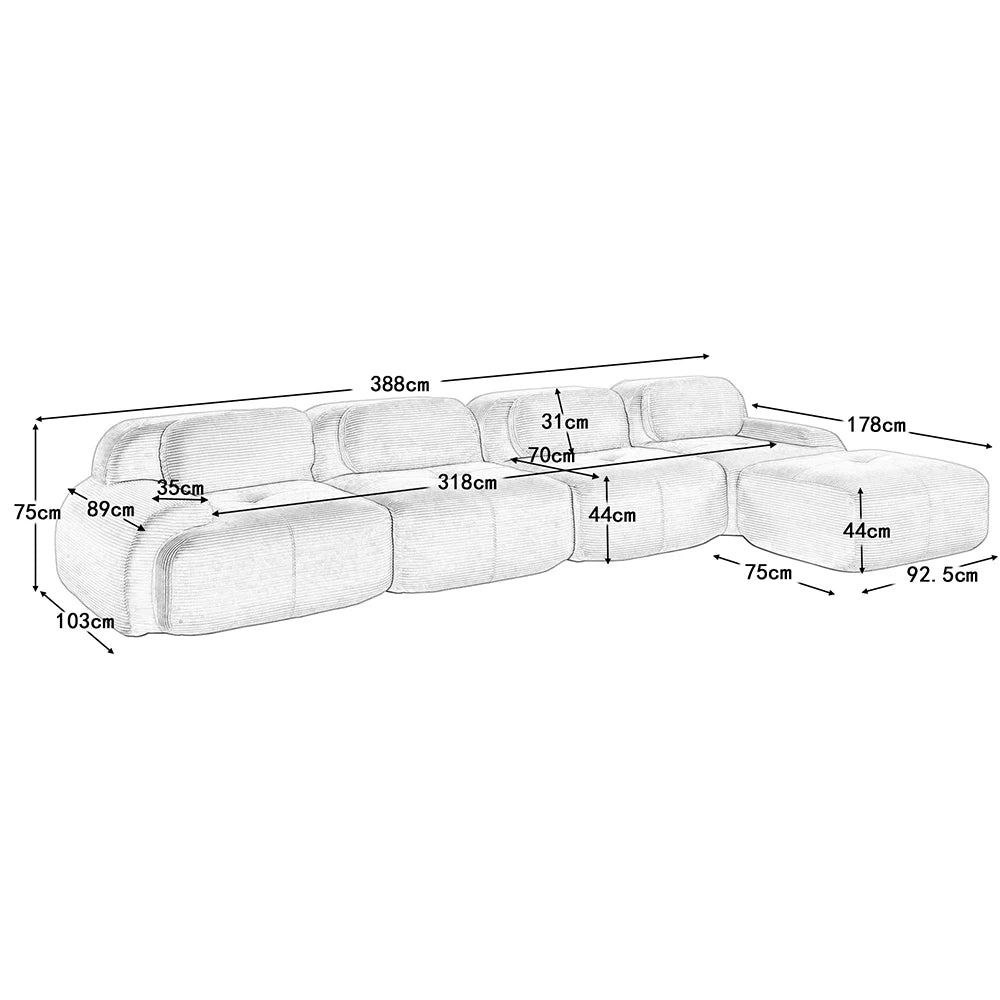 Canapé d’angle modulable 4 places en tissu côtelé