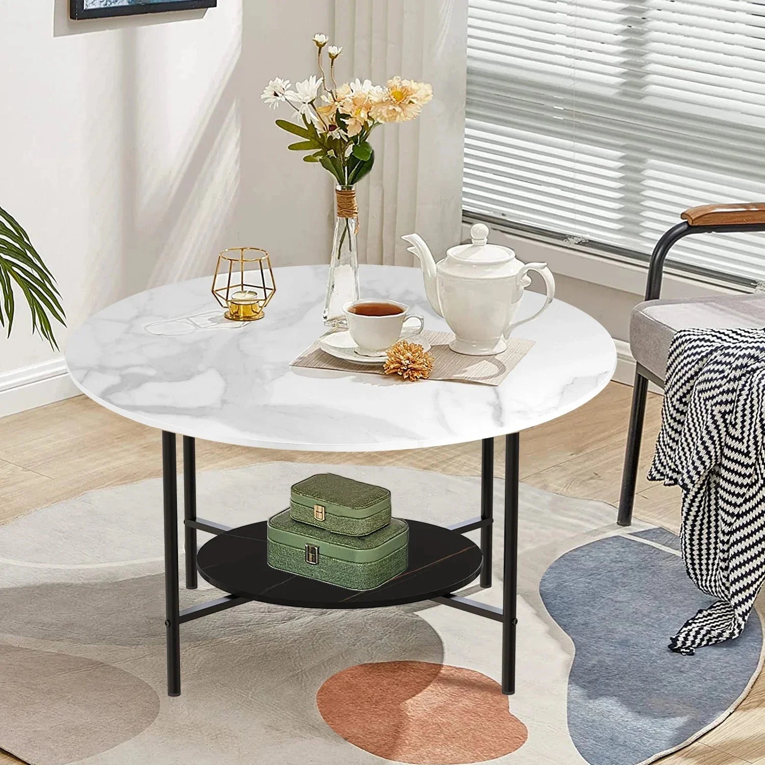 Table basse pierre frittée double rangement ElleVitals