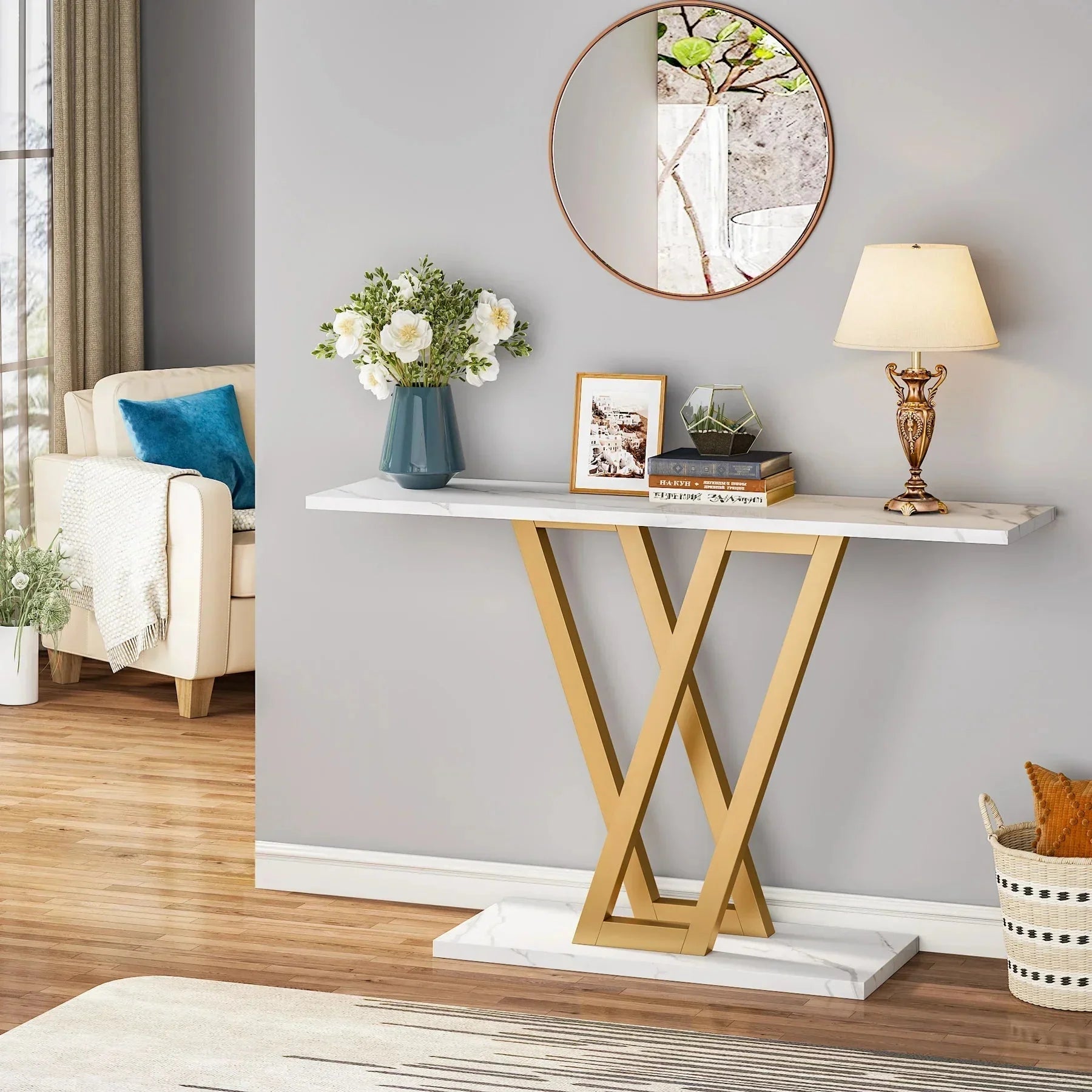 Console pieds en V bois et métal ElleVitals