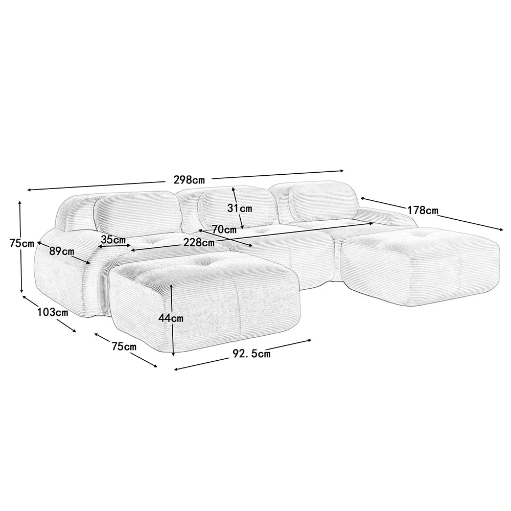 Canapé en U modulable en tissu côtelé