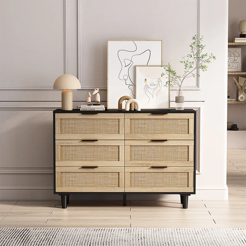 Commode en bois et rotin 6 tiroirs ElleVitals