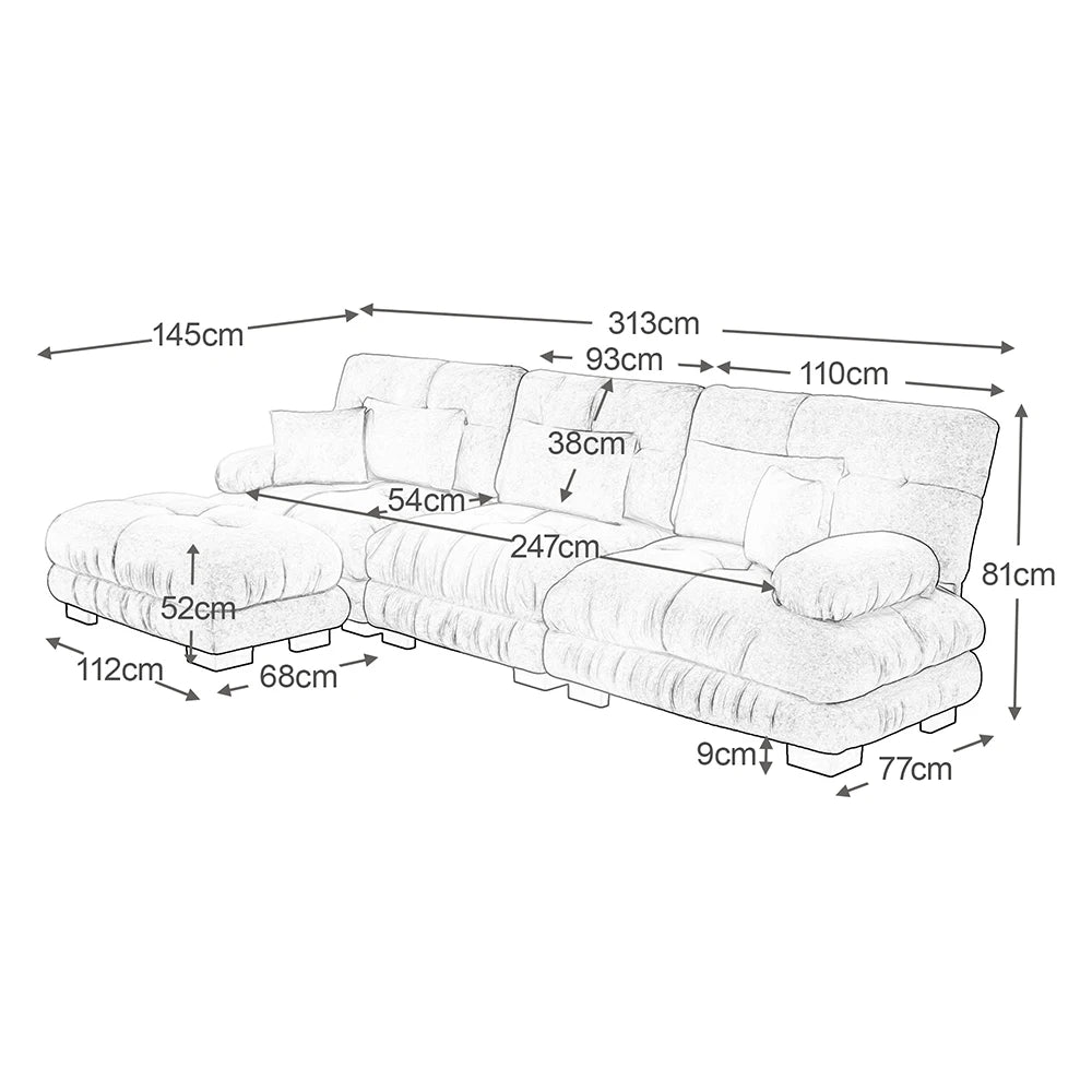 Canapé d’angle modulable en chenille avec pouf