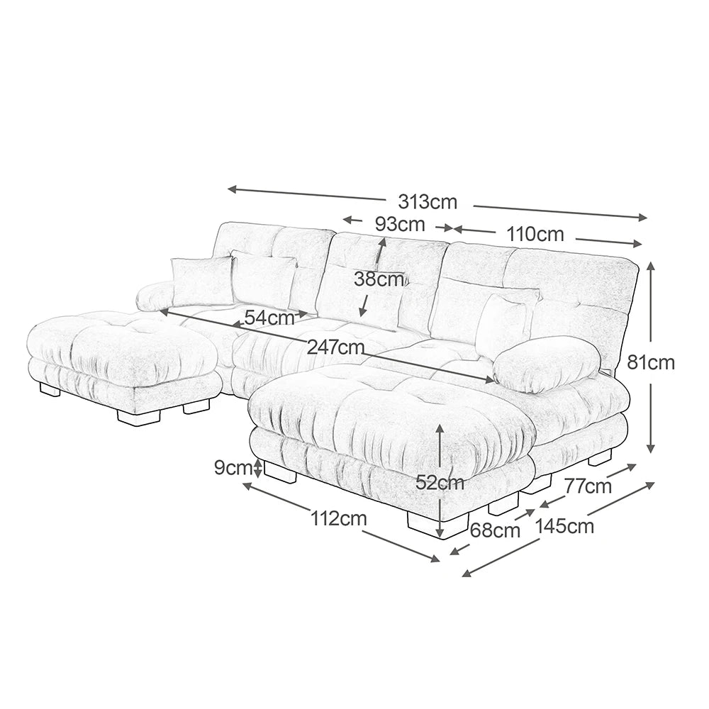 Canapé d’angle en U modulable en velours