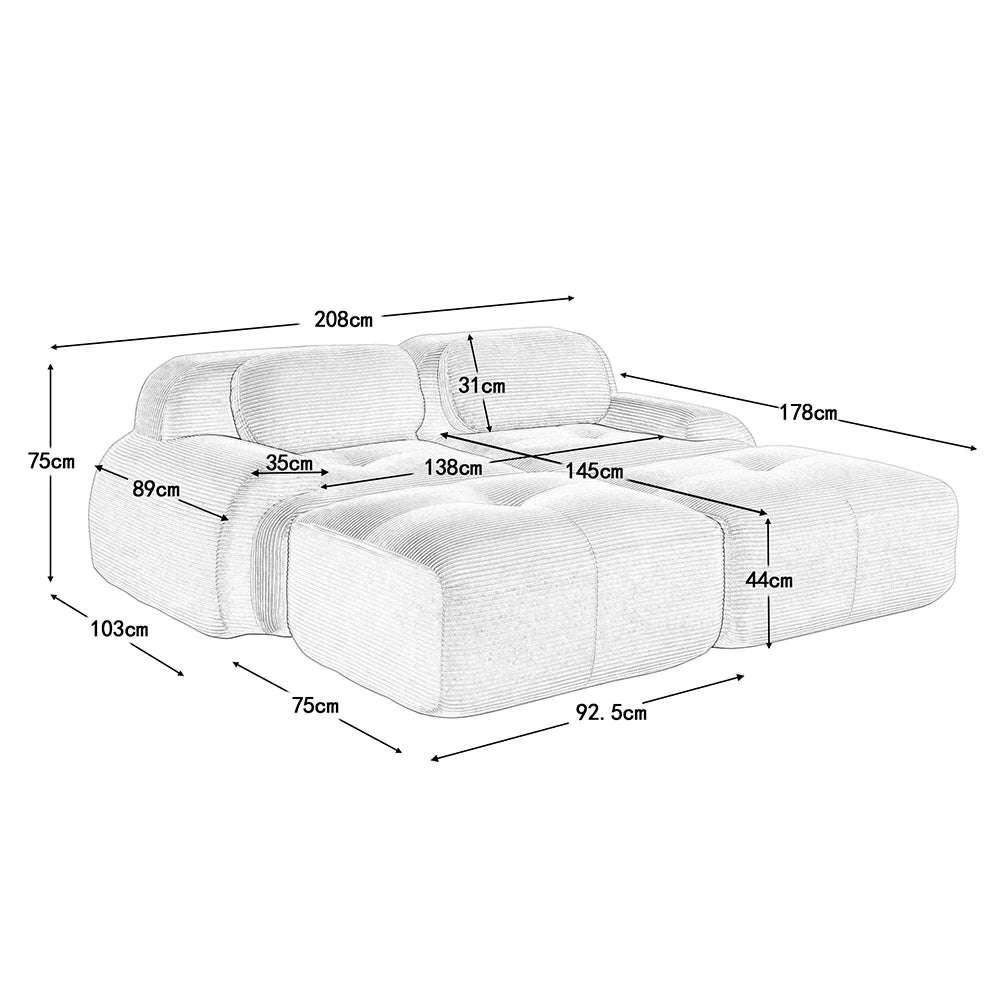 Canapé d’angle modulable en tissu côtelé