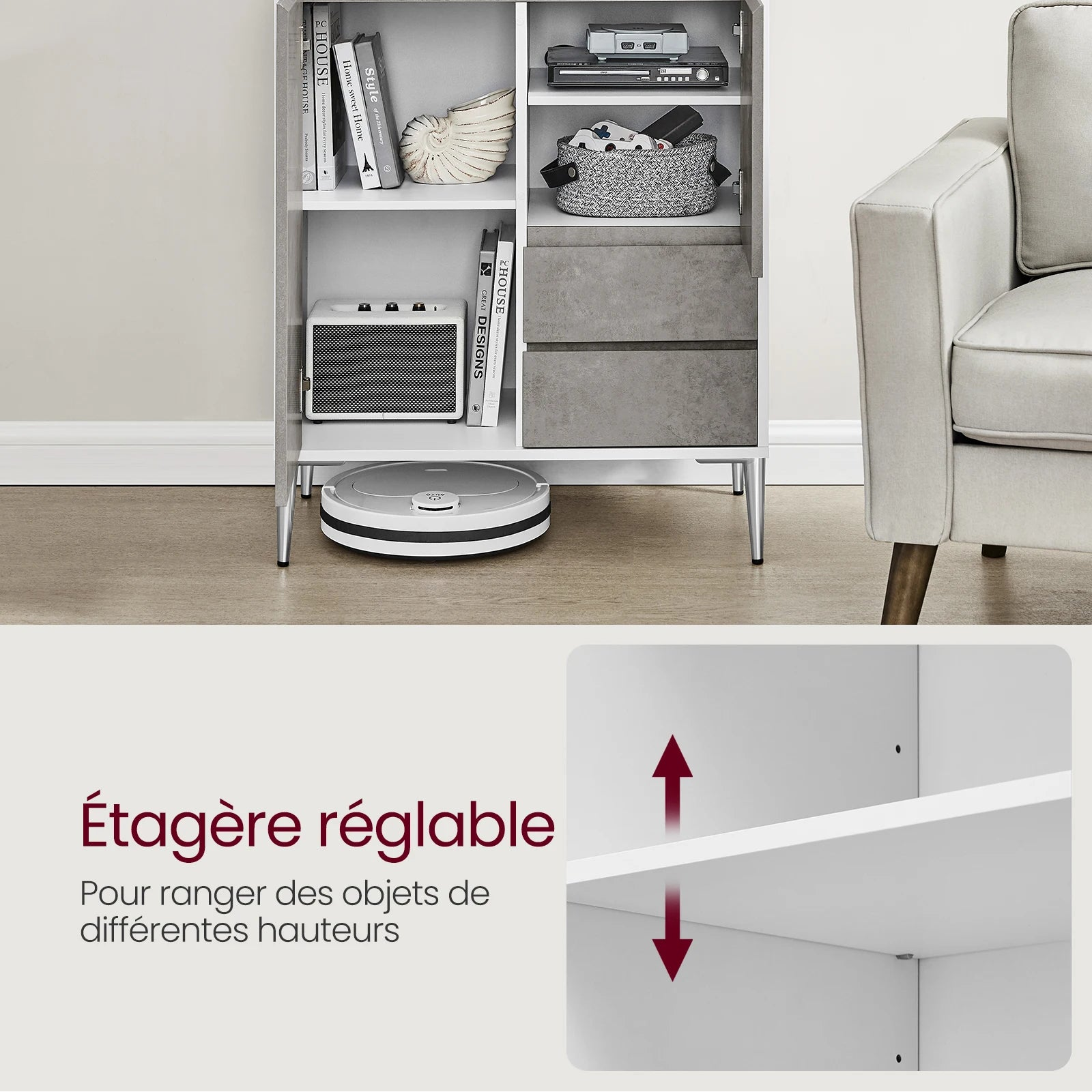 Buffet moderne avec rangements et pieds métal