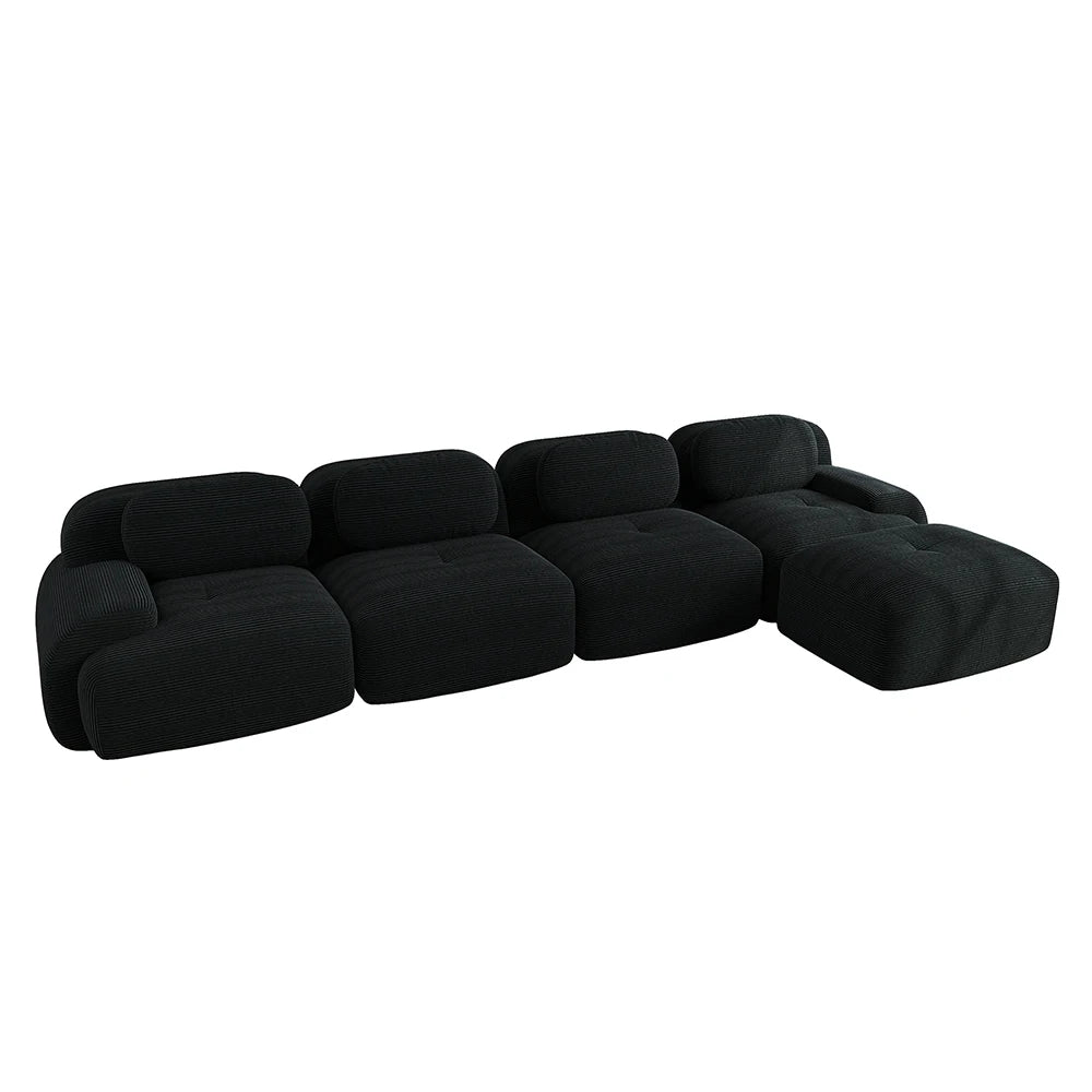 Canapé d’angle modulable 4 places en tissu côtelé