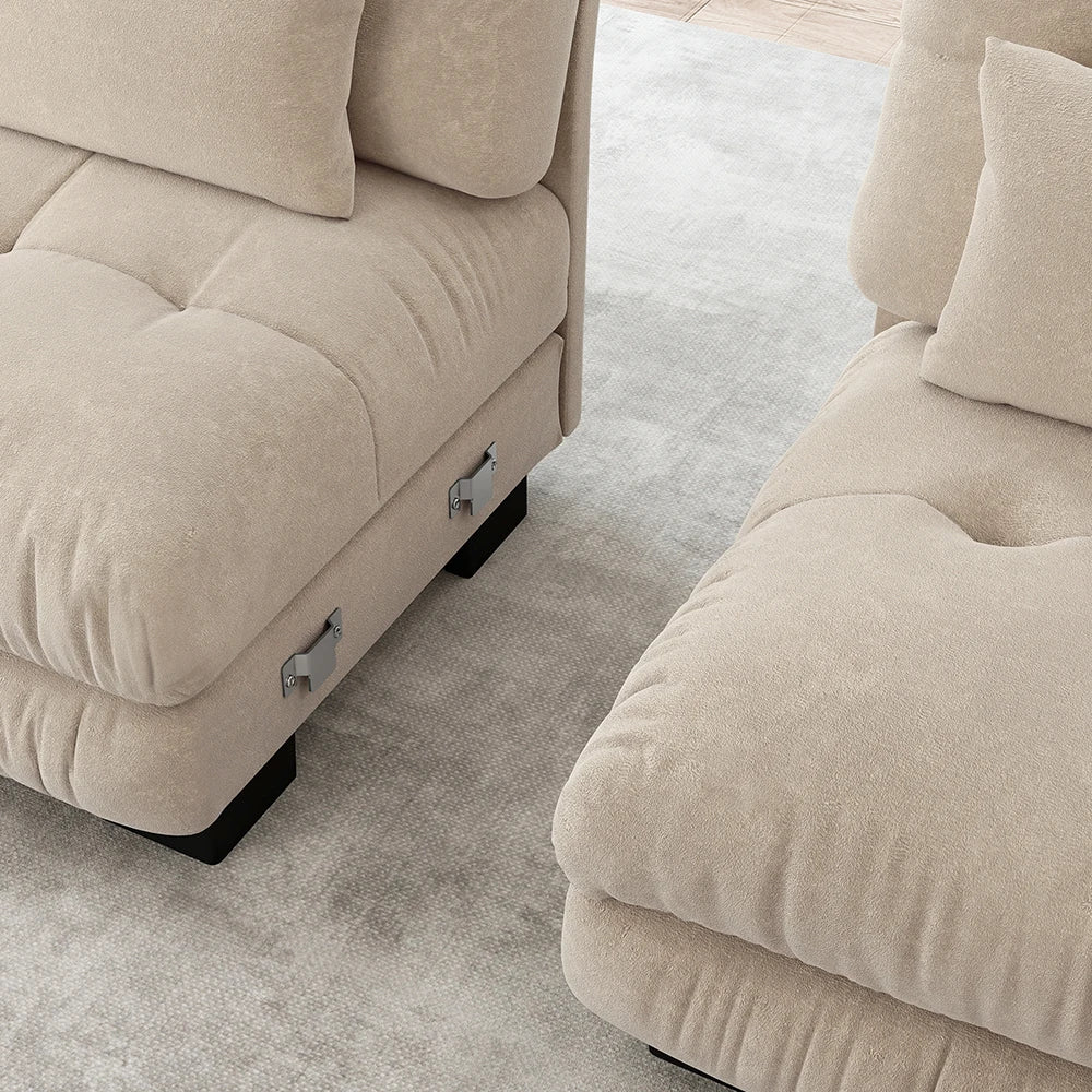 Canapé d’angle en chenille avec pouf intégré