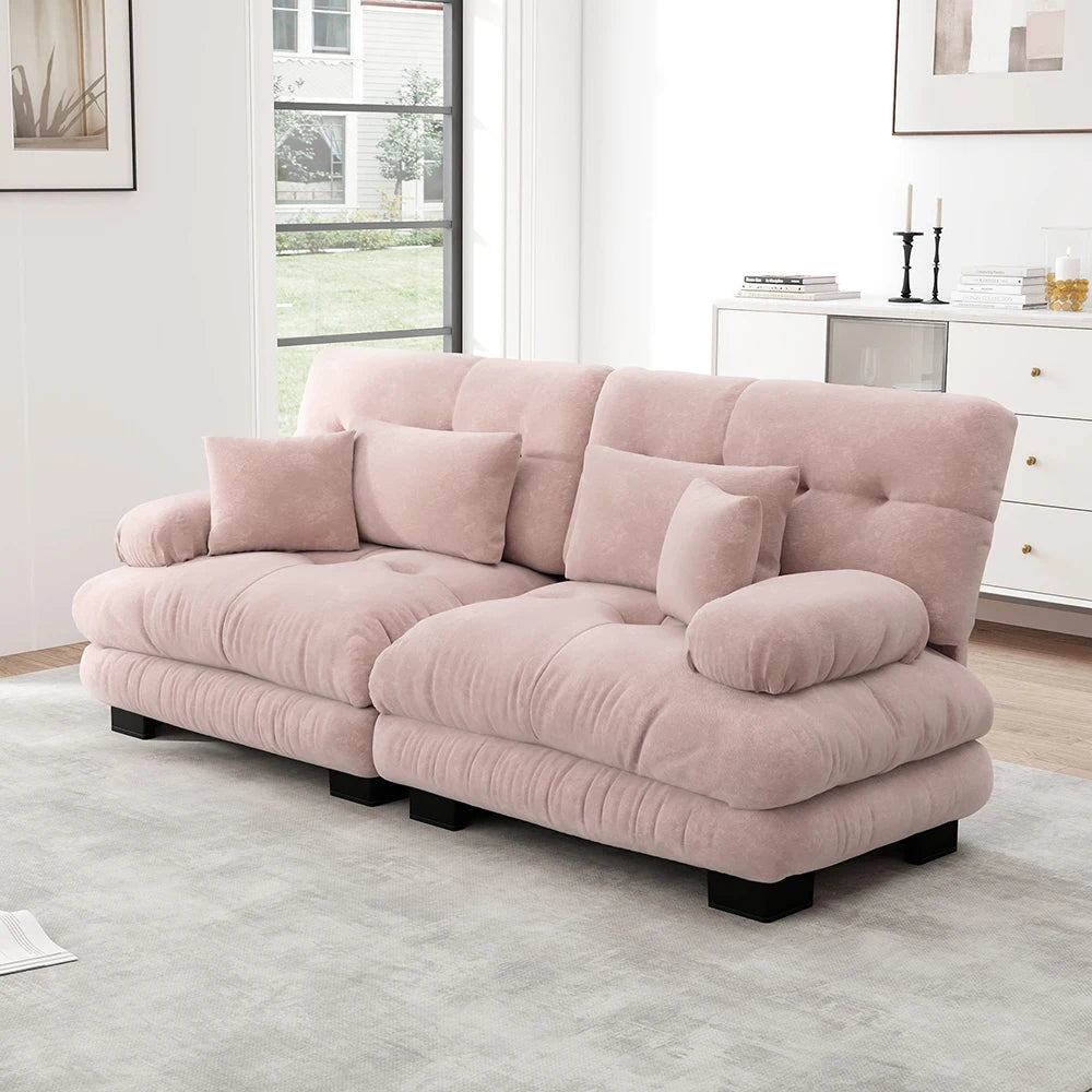Canapé double en chenille avec accoudoirs rembourrés