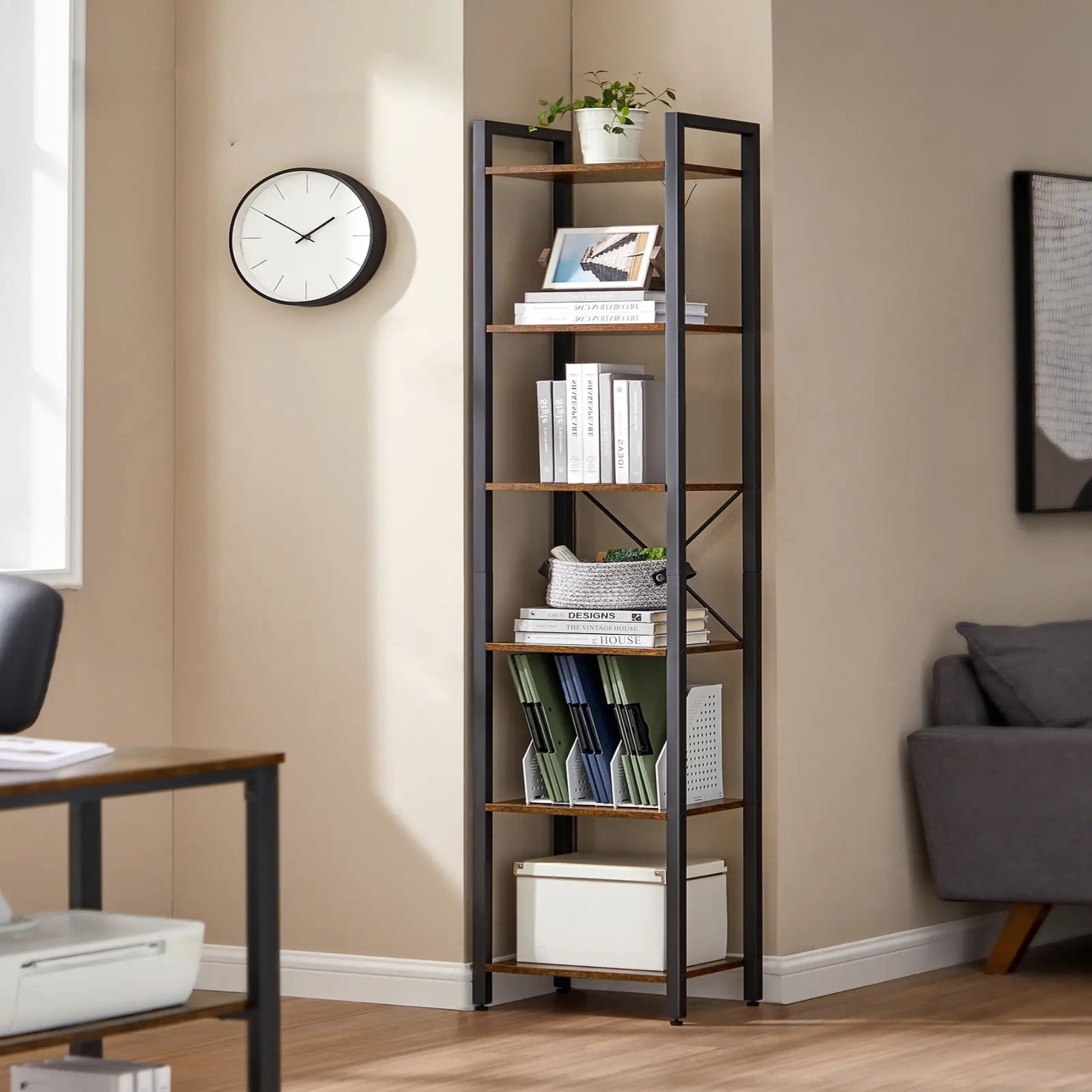 Metal bookcase with 6 shelves