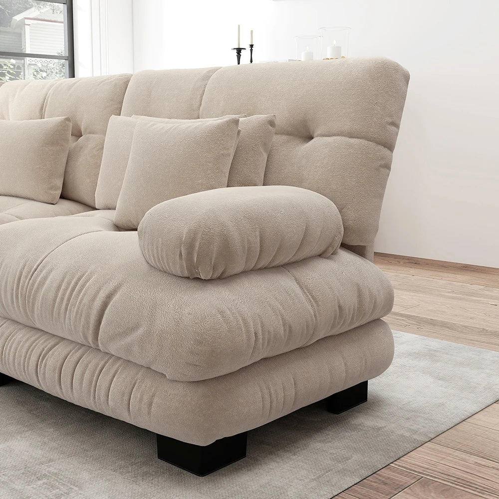 Canapé d’angle modulable en chenille avec pouf