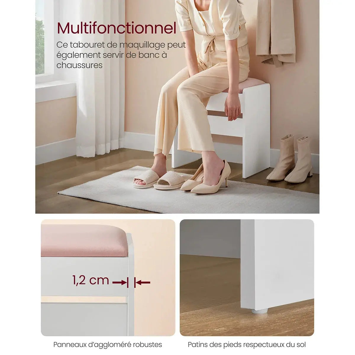 Tabouret en velours avec assise rembourrée ElleVitals