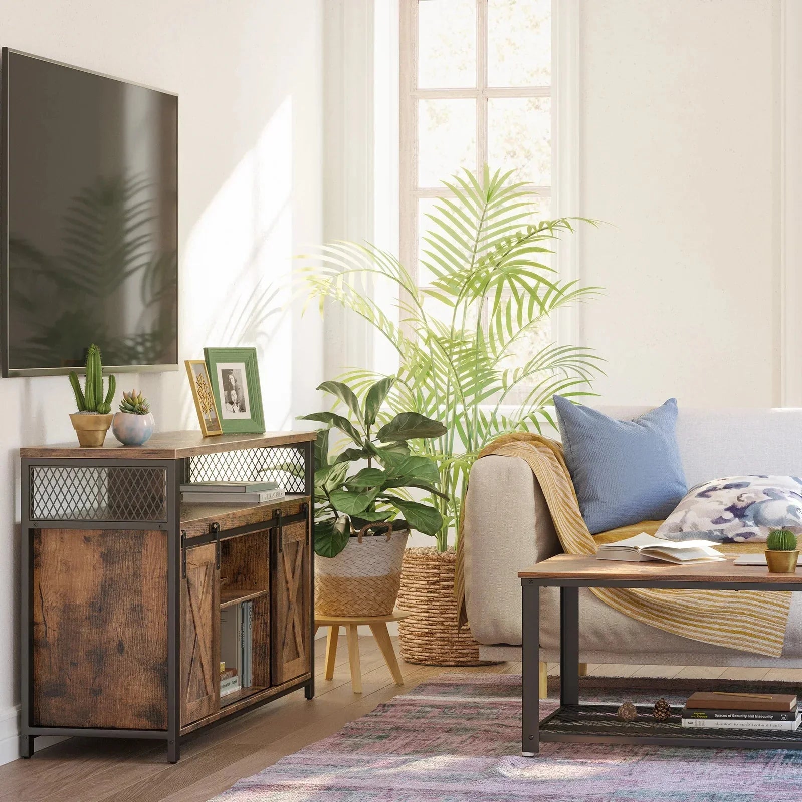 Meuble TV en bois avec portes coulissantes ElleVitals