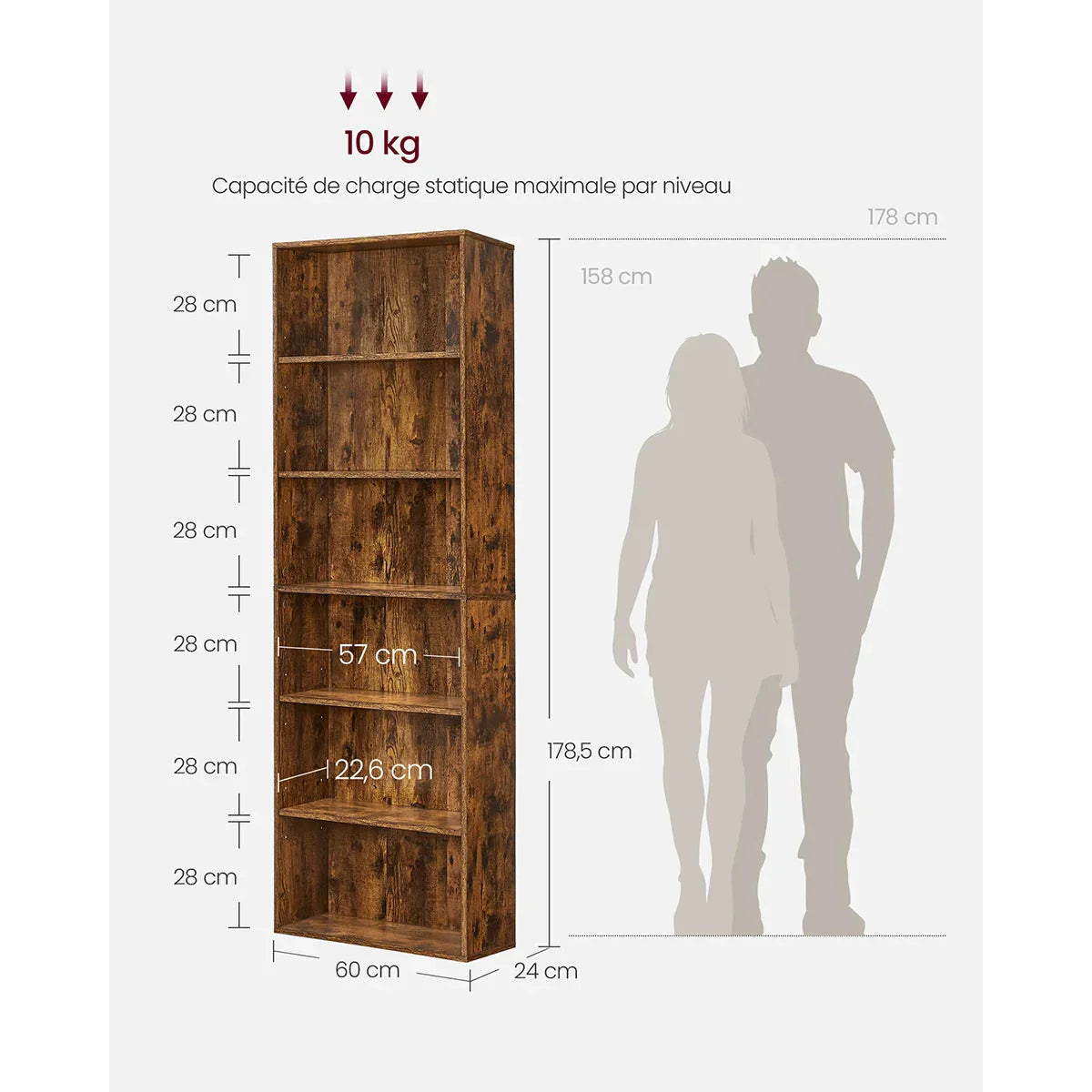Bibliothèque en bois avec étagères réglables ElleVitals
