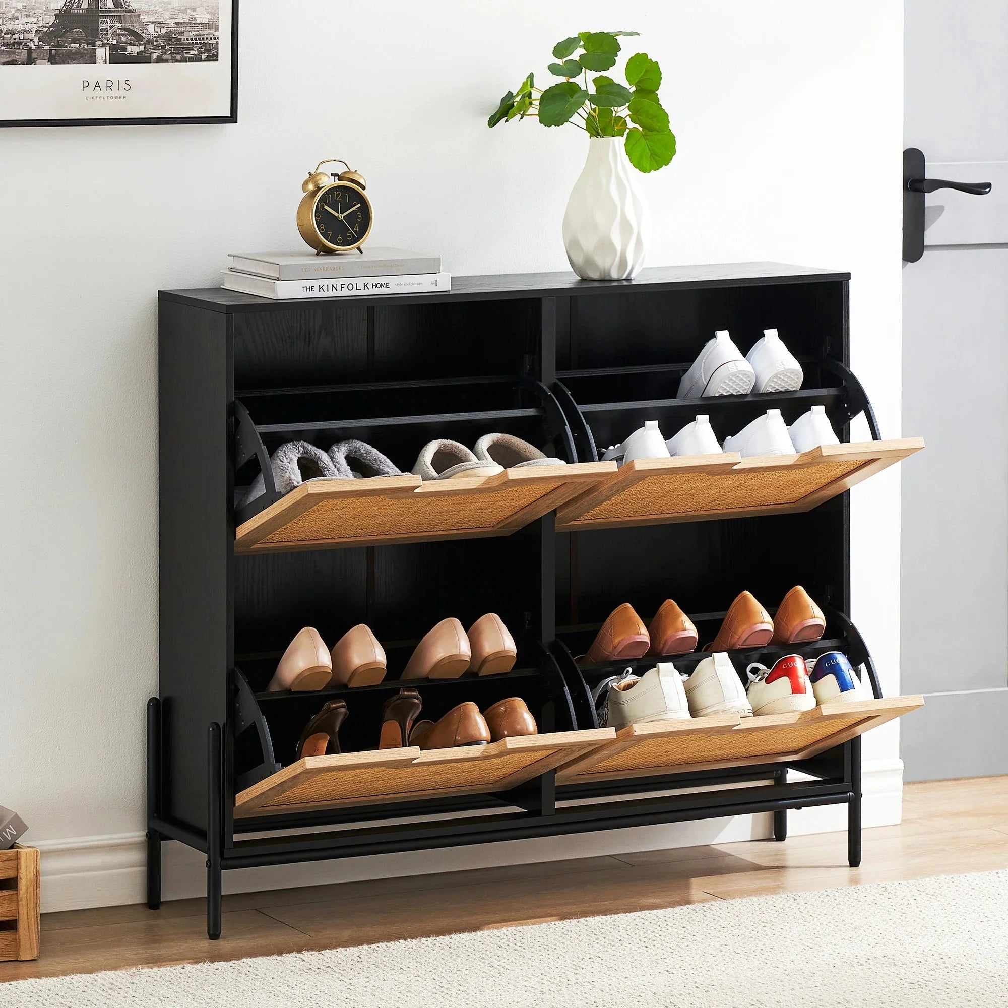 Meuble à chaussures en bois et rotin ElleVitals