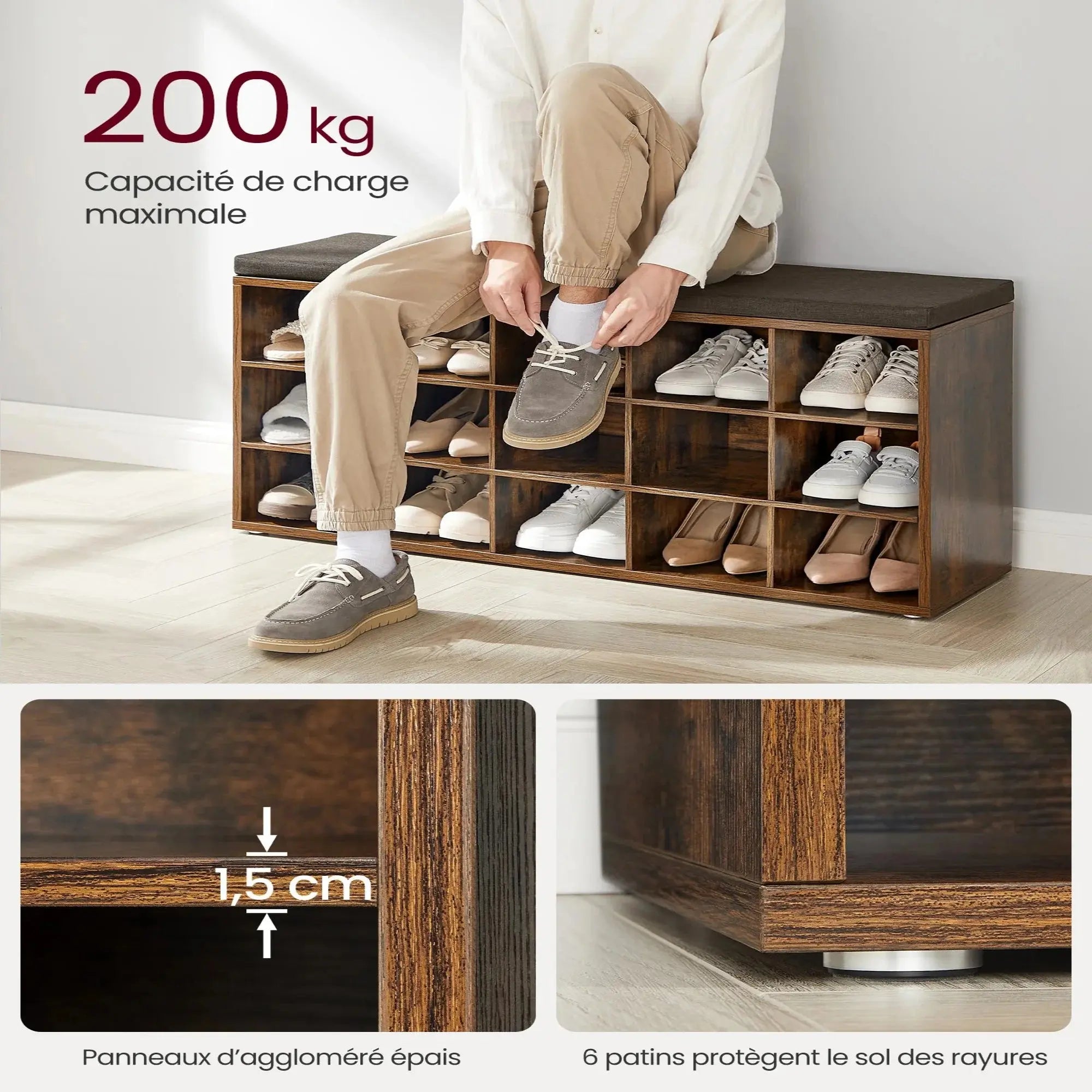 Banc d’entrée en bois avec assise ElleVitals