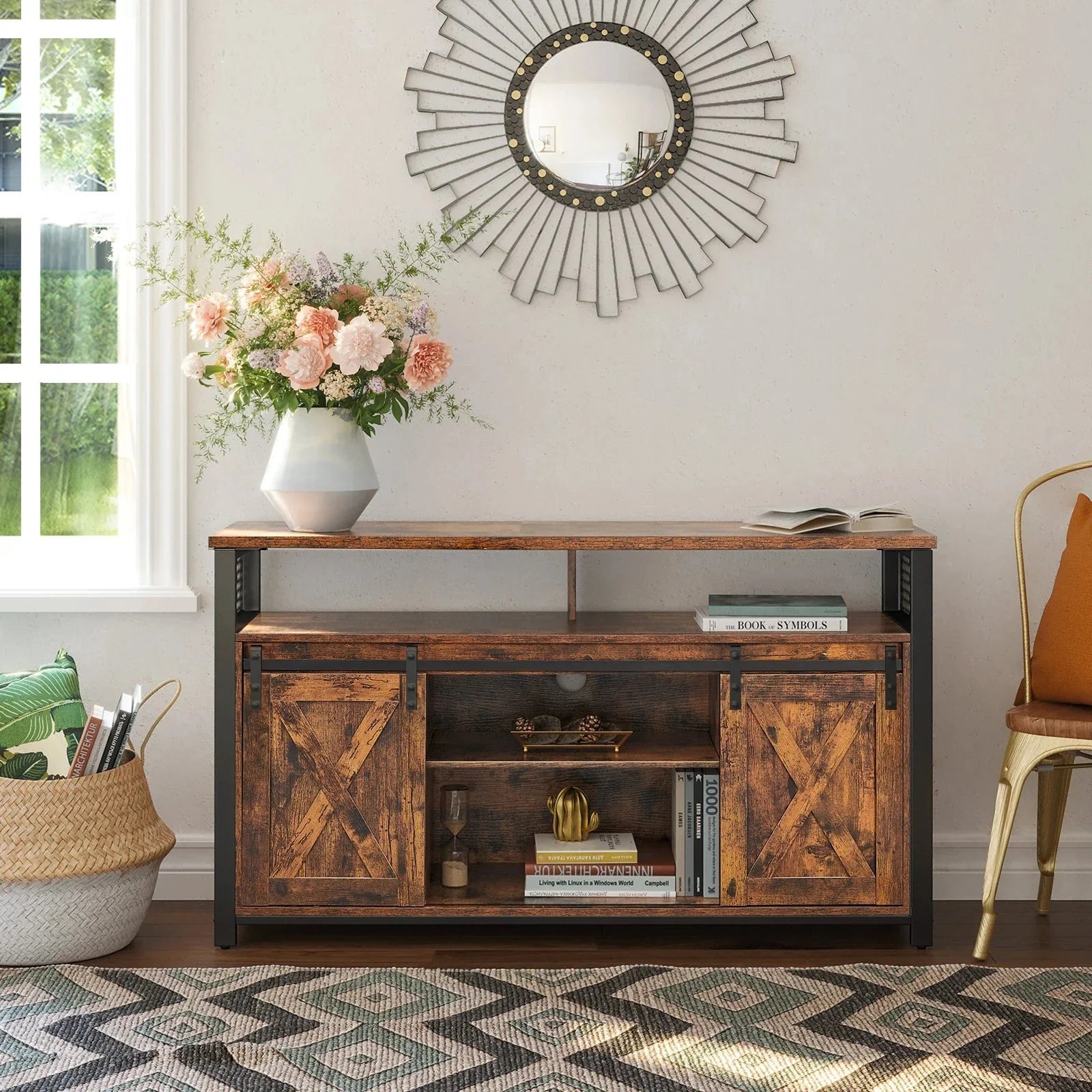 Meuble TV en bois avec portes coulissantes ElleVitals